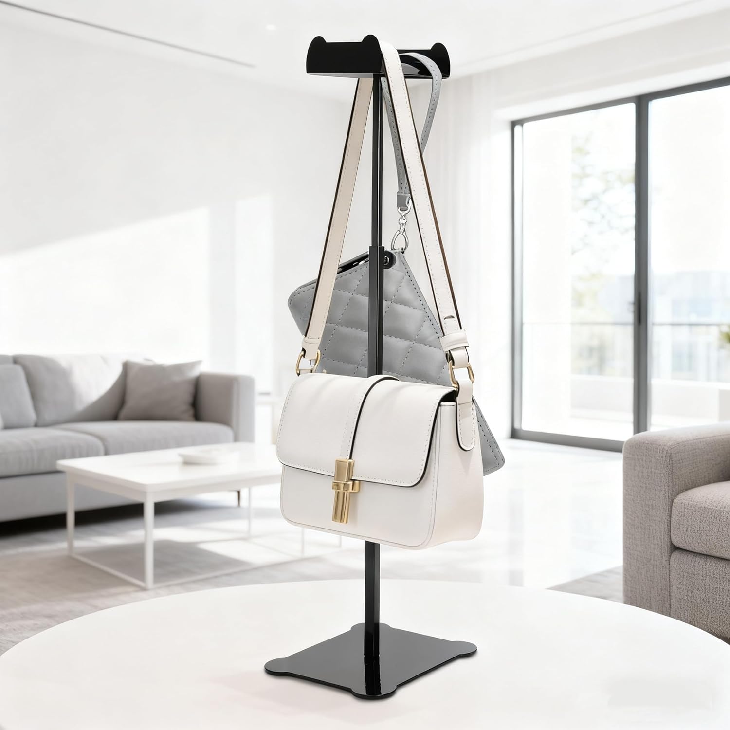 Hacaroa 3 Pack Purse Holder Handbag Display Stand, Metal Bag Organizer Wreath Stand Height Adjustable, Jewelry Display Rack for Tabletop, Closet, Boutique Store, Black - Image 6