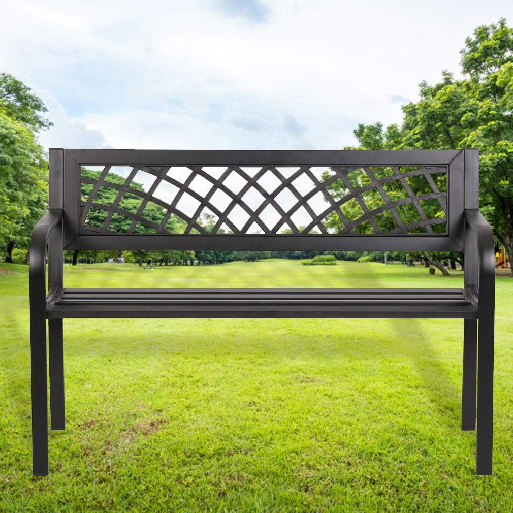 Garden Bench Outdoor Bench with Plastic Backrest for Patio Metal Bench Park Bench or Yard Porch Clearance Work Entryway