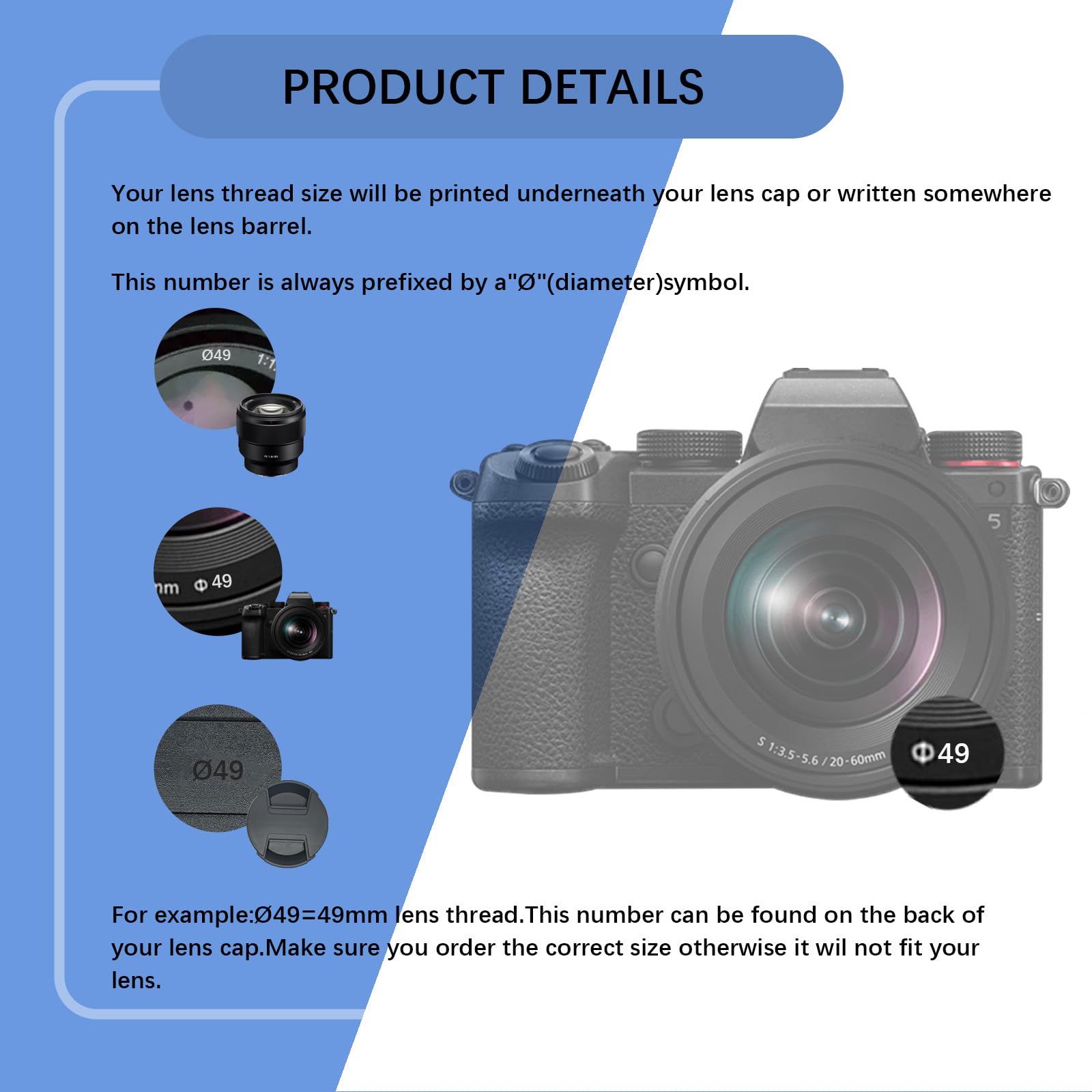 49 mm Accessori per obiettivi della fotocamera (2° generazione), copriobiettivo (regolabile su entrambi i lati), adatto per tutti gli obiettivi filettati da 49 mm con panno di pulizia (New 2nd