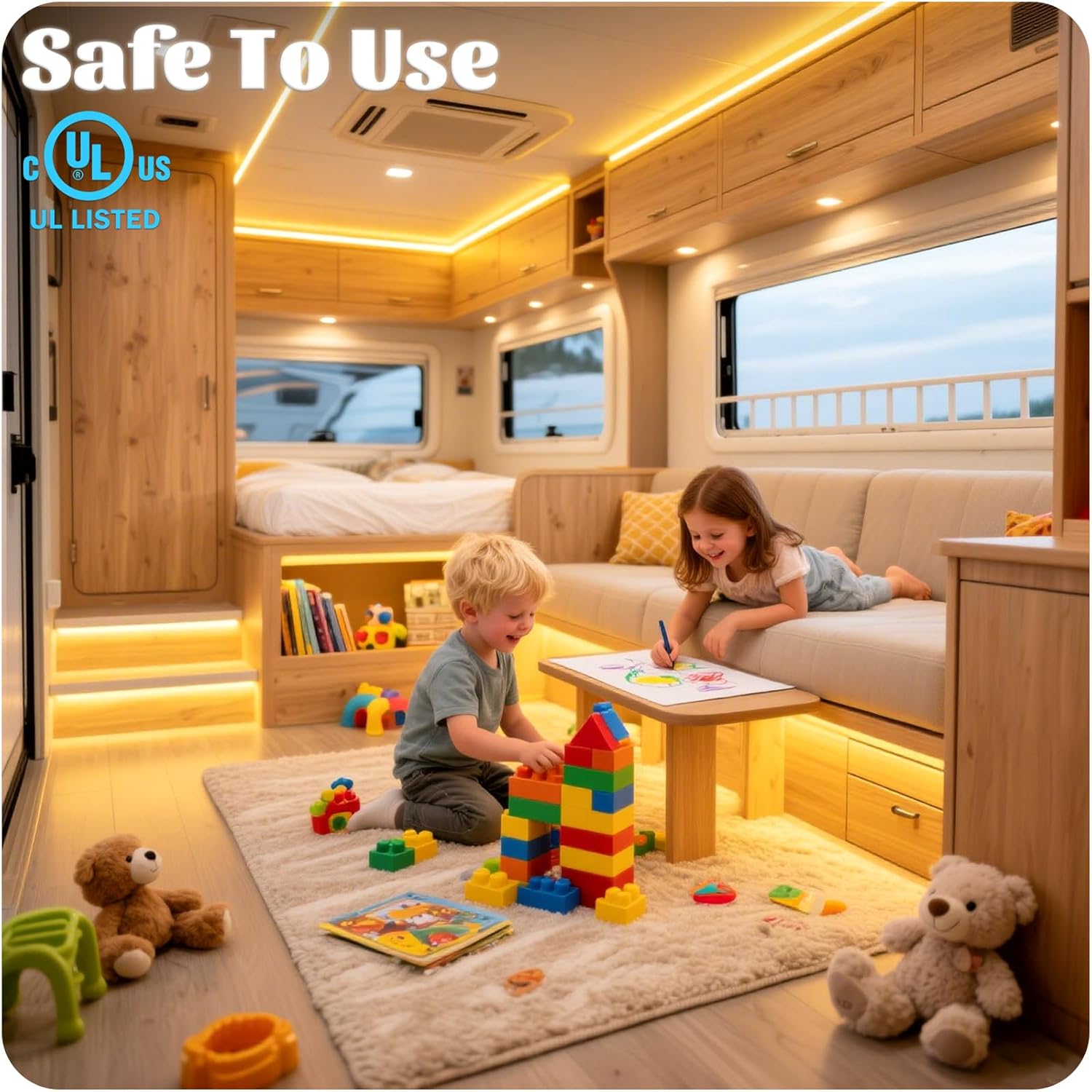 16.4 ft RV Strip Lights Interior LED Strip Light 3000K 12V Dimmable LED Tape Light 600 LEDs 3500 Lumen Flexible LED RV Lighting for Camper Van Motorhome Truck Trailer Indoor Only(Dimmer Not Included)