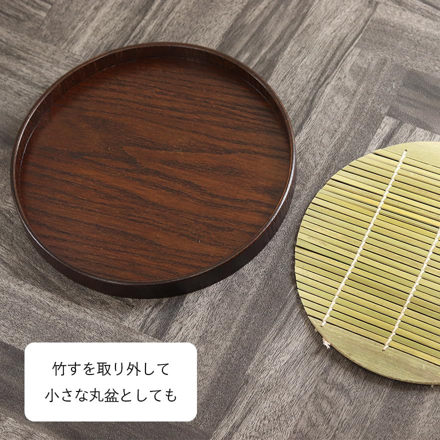 7/20までは送料込み！そば皿 竹製 丸型 11枚セット 24㎝　ほぼ新品 Amazon | そば皿 蕎麦皿 丸 木製 竹すだれ付き 和食器 食器 そば 蕎麦