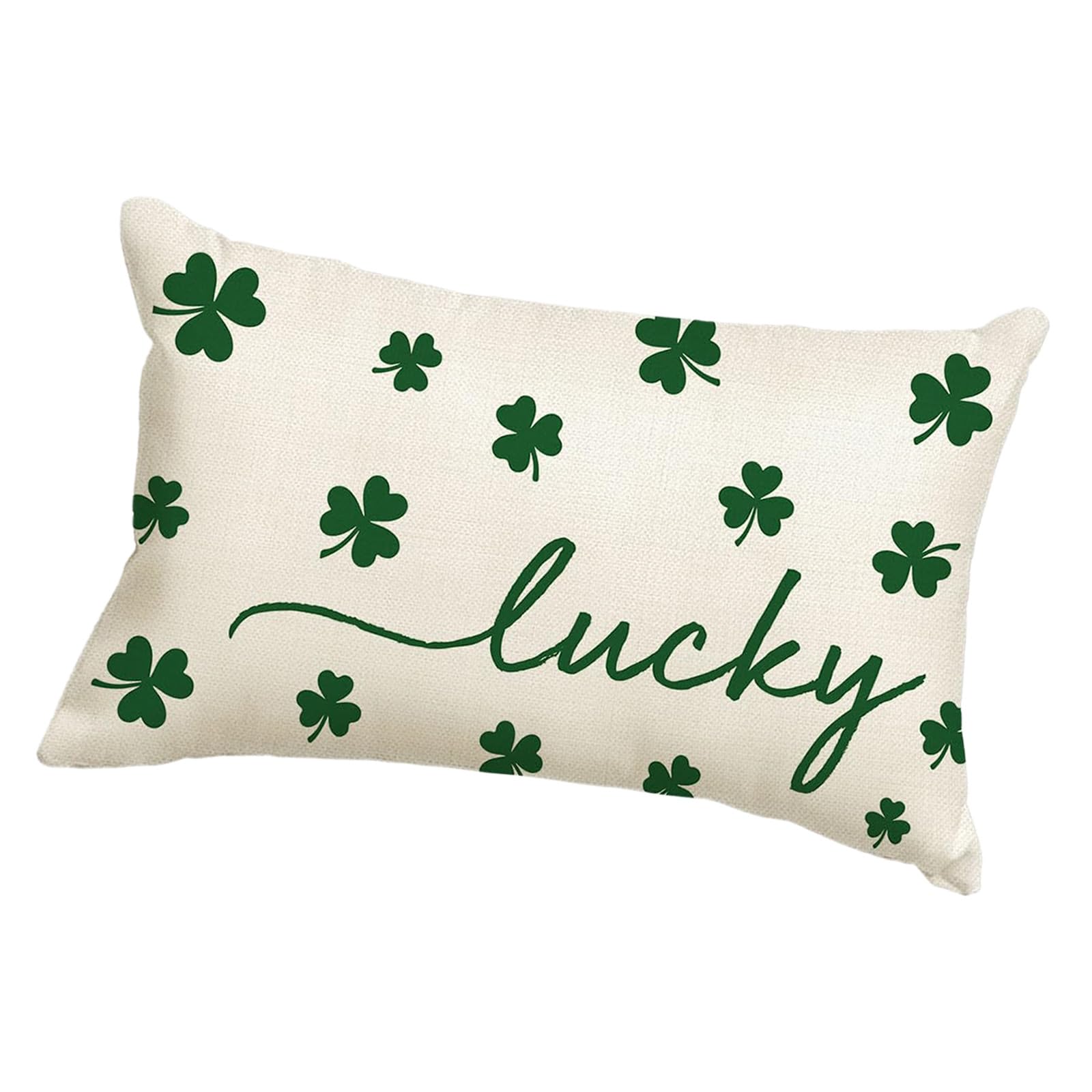 Buxuaaaa St Patricks Day Shamrocks Print Lumbar Pillow Cover in Soft Linen Fabric Decorative Linen Throw Pillow