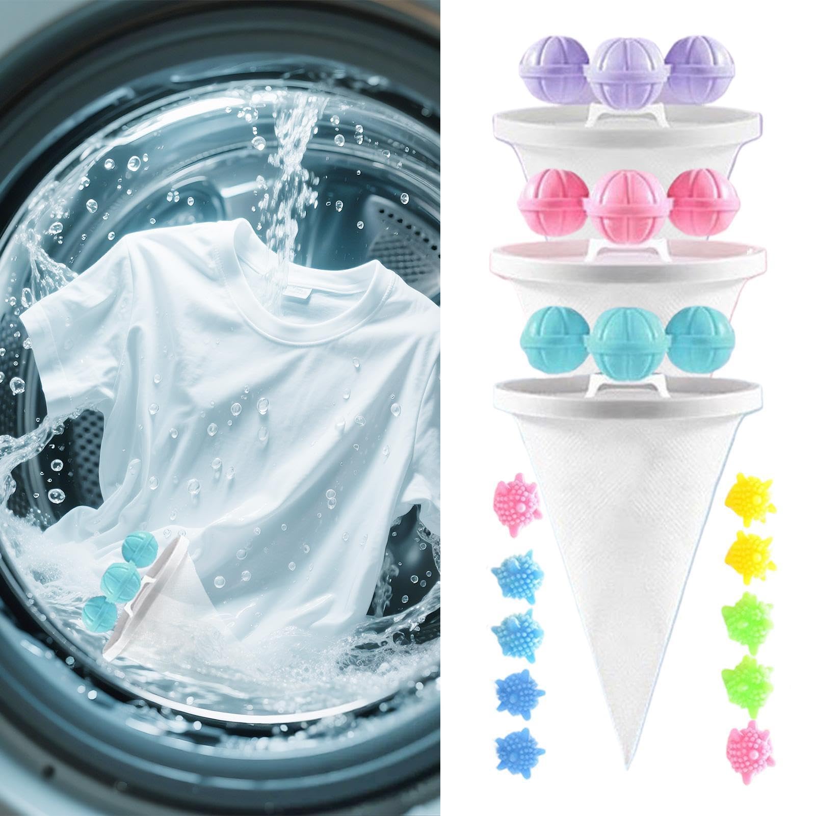 Fusselfänger für Waschmaschine, 3 Stück, wiederverwendbarer schwimmender Filterbeutel mit 10 Kugeln, gegen Tierhaare in der Waschmaschine, für den Hausgebrauch, Reisen, Kleidung, Tiere, Textilien Elektro-Großgeräte