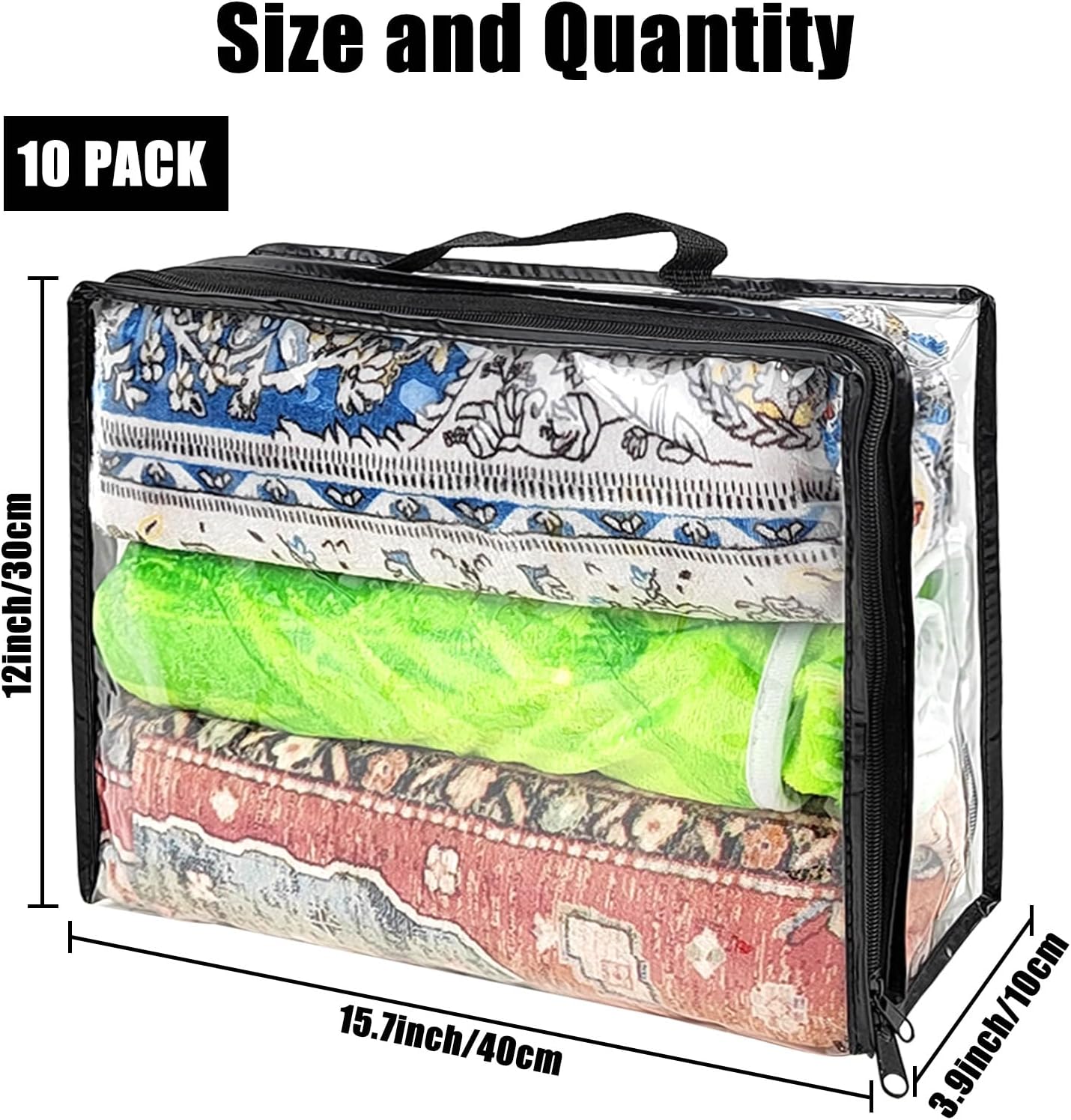 10 Pcs Extra Large Clear Travel Packing Cube，16 x 12 x 4 Clear Vinyl Zippered Storage Bags See Through Moving Bag Plastic Storage Bags PVC Multipurpose Pouch with Handle for clothing Storage