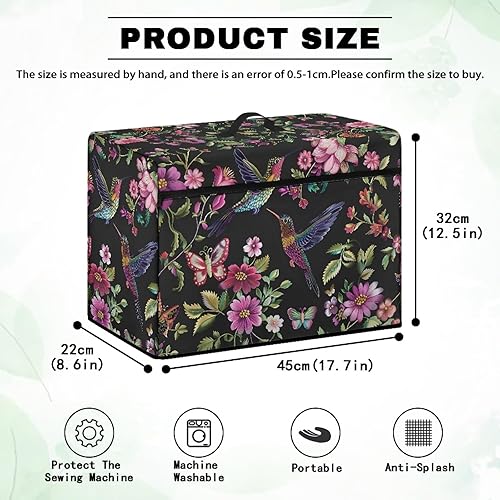 Miniatura 57 de Funda para máquina de coser de mariposas y flores con prácticos bolsillos, funda protectora con asa, para la mayoría de máquinas de coser estándar