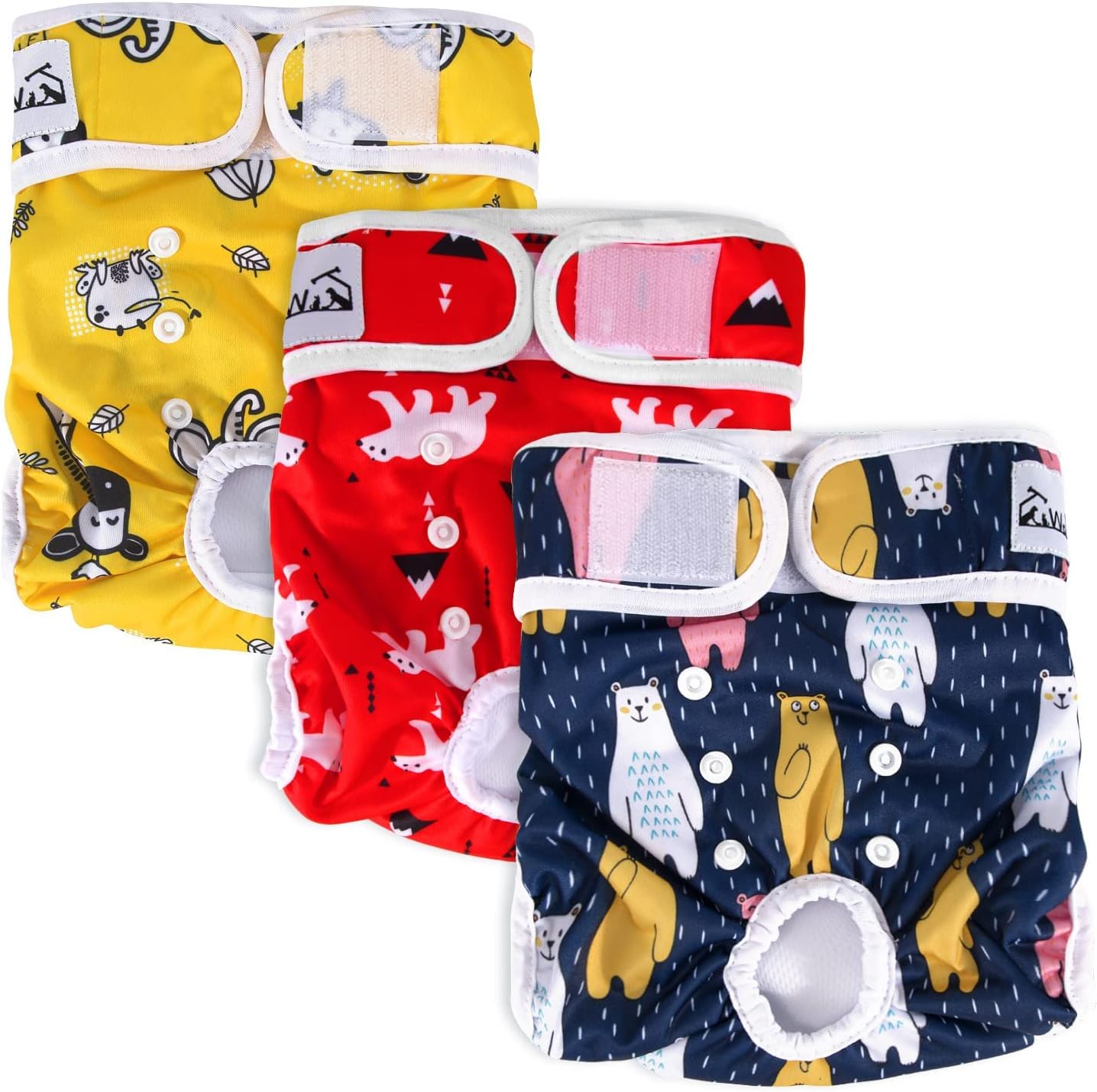 SlowTon Washable Dog Diapers Female - 3 Pack No Leak Reusable Doggie Puppy Diaper with Adjustable Buttons, Comfortable Female Dog Diapers for Heat Cycle Period Small Medium Large Dogs (L)