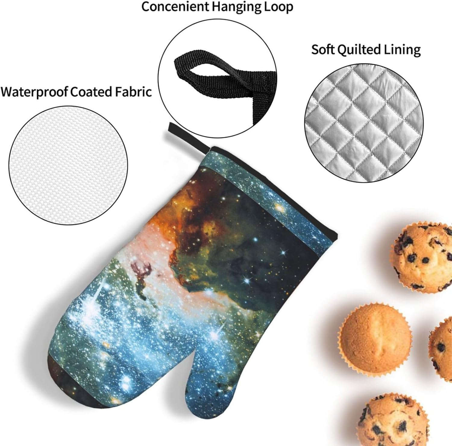 Galaxy Space. (2) Print Heat Resistant Microwave Gloves, Used for Baking, Cooking, and Fashion Kitchen Essentials