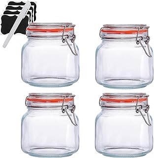 25 oz Glass Jars With Airtight Lids And Leak Proof Rubber Gasket,Wide Mouth Mason Jars With Hinged Lids For Kitchen Canisters 750ml, Glass Storage Containers