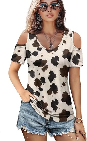 Summer Cold Shoulder Tops for Women Short Sleeve Shirts Ladies Casual OfftheShoulder Blouse Going Out Outfits