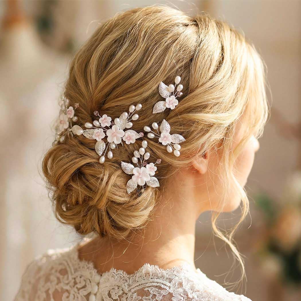 Amazon.com : Unicra Flower Bride Wedding Hair Pins Silver  display picture 1