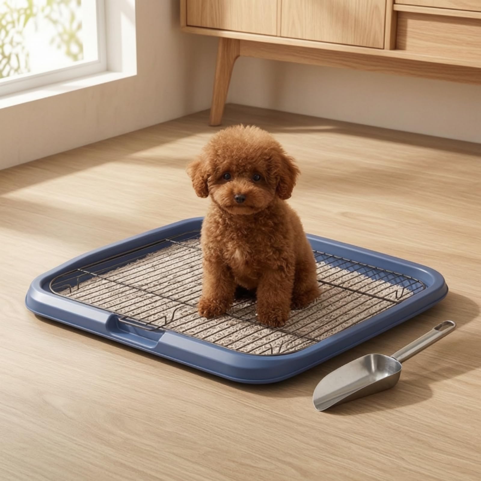 Colcolo Plateforme de Repos Bac à Déjections Chien Plateau Potty Tapis Grille Amovible avec Zone Texturée et Ouverture Basse en PP et Fer Adaptée aux, Jaune Mangue, Style to 4