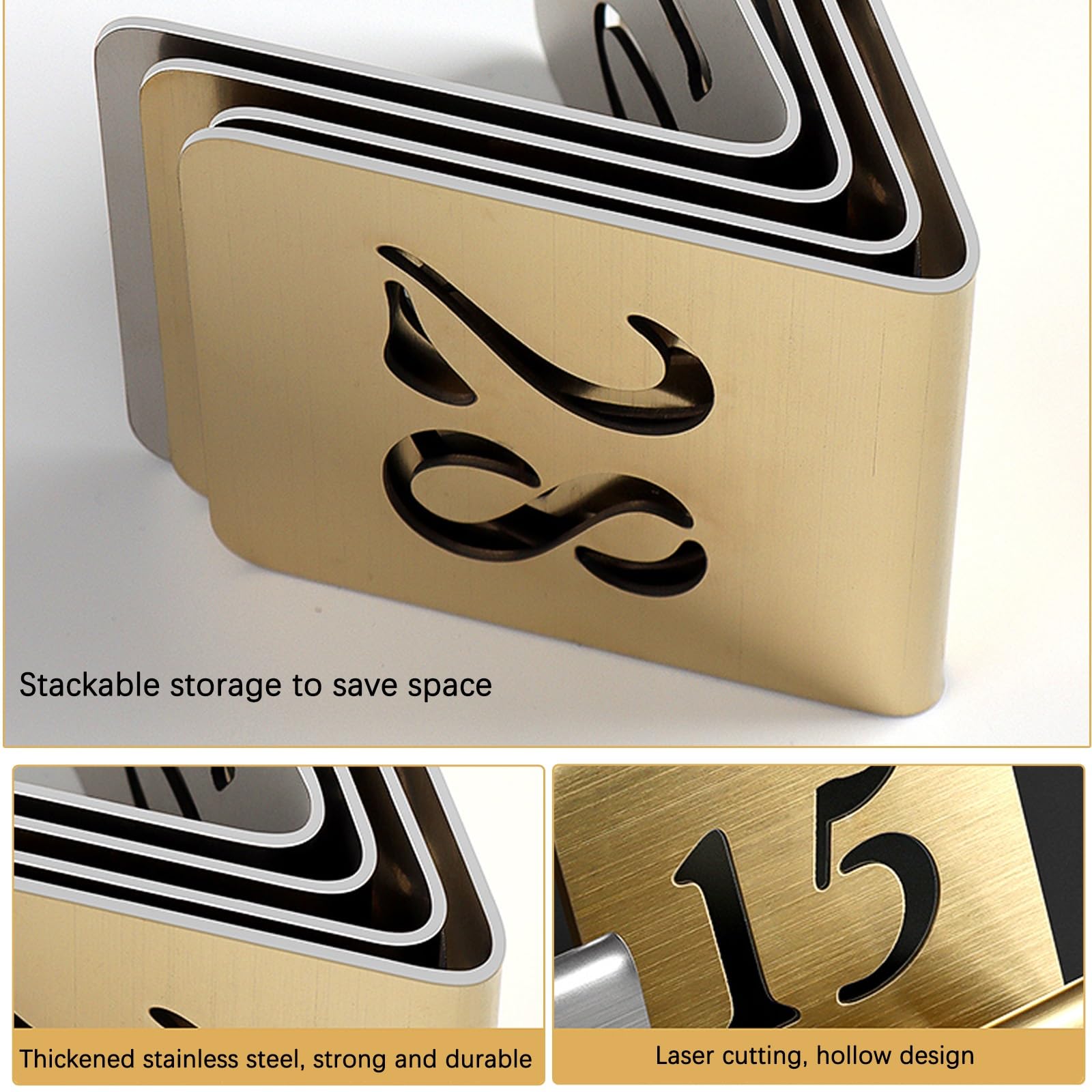 Edelstahl Tischnummern Hochzeit Sitzplan Tischkarten Table Numbers Sitzplan Hochzeit, Platzkarten Tischnummernkarten Doppelseitige Table Numbers für Bankette, Cafés, Restaurants(Gold-8cm,1-10)