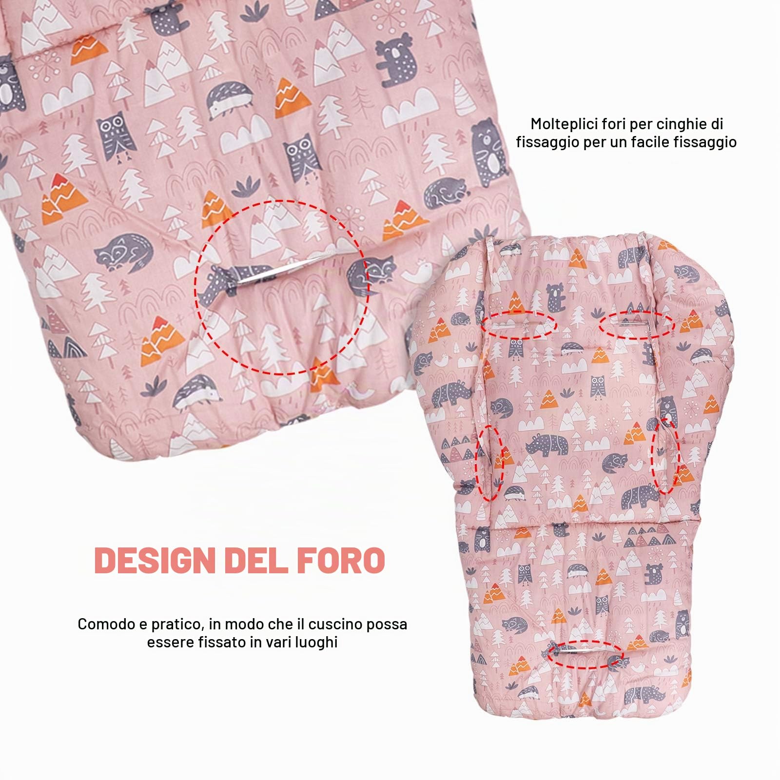 Cuscino Spesso Per Seggiolone In Legno,Imbottito Per Seggiolone, Tappetino Per Fodera Per Sedia Da Pranzo Per Bambino Universale Passeggino Cuscino(foresta rosa)