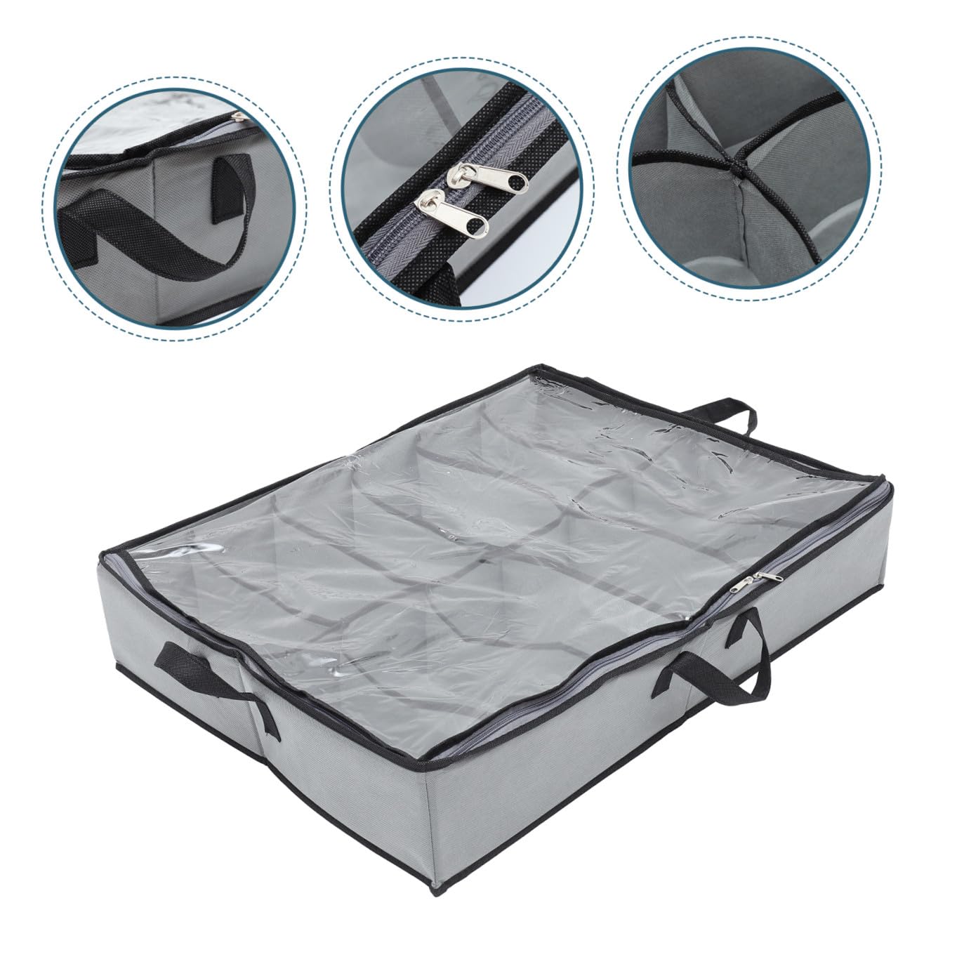 Contenedor Plegable para Zapatos con Cremallera y Tapa Transparente 12 Compartimentos Material No Tejido y Pe, Resistente al Agua para Guardar Cama