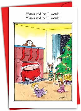 1678 The F Word - Funny Merry Christmas Greeting Card with 5" x 7" Envelope by NobleWorks