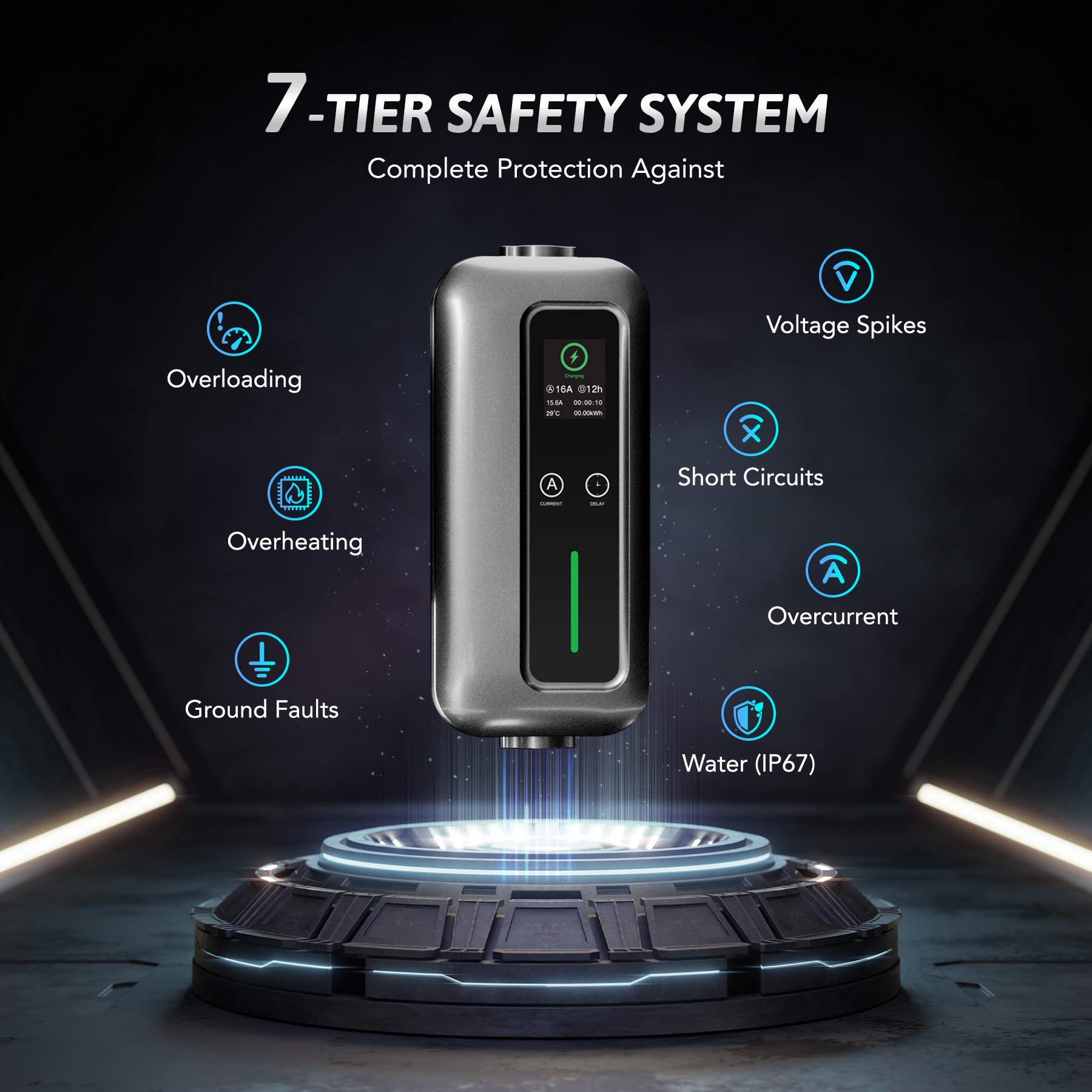Level 2 & Level 1 EV Charger, 16Amp 110-240V Portable J1772 Electric Car Charger with NEMA 6-20 & NEMA 5-15 Adapter, Plug-in EV Charging Station with Adjustable Amp Delayed Timer 25ft Long Cord , Gray