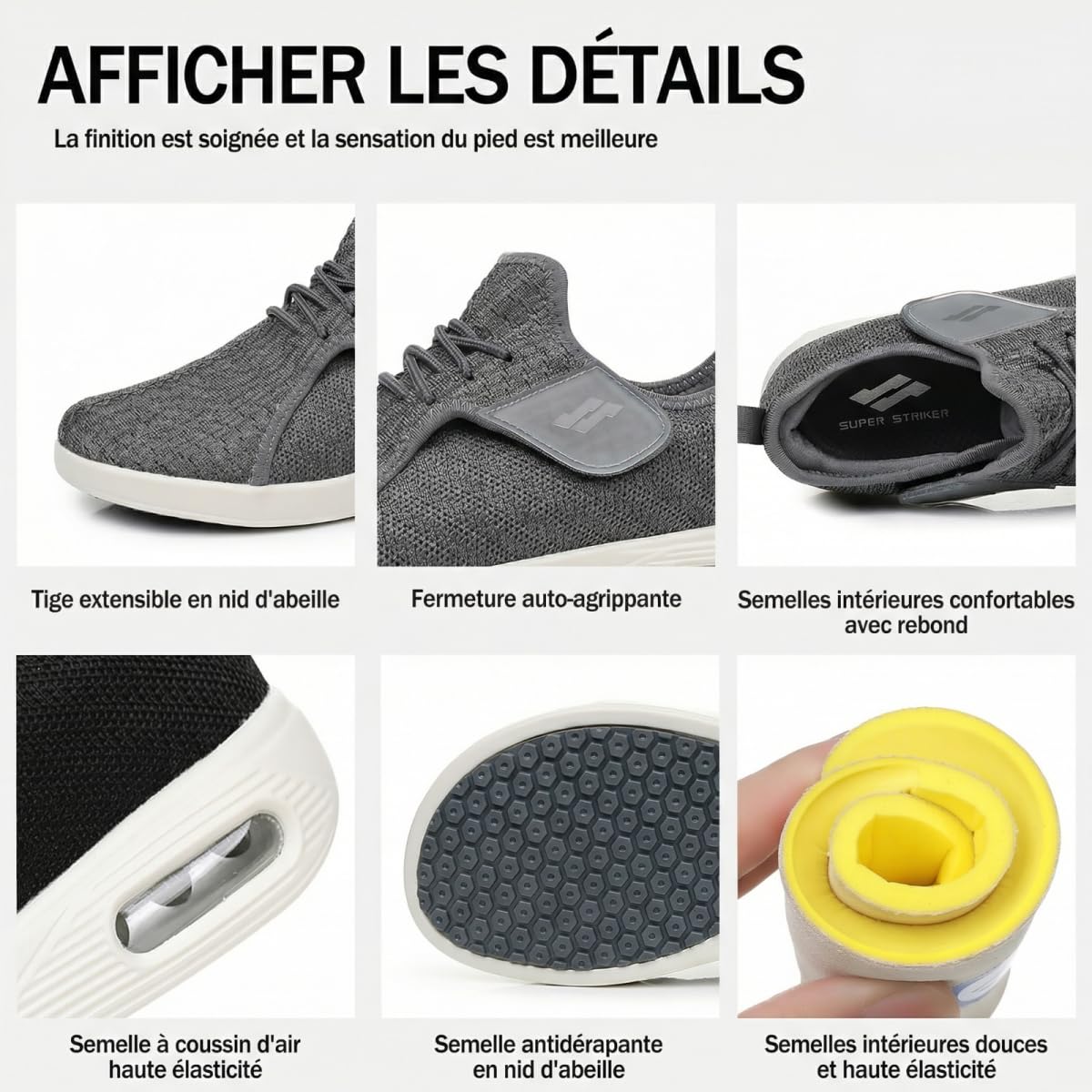 VibeCraft Chaussures Diabétique Homme Femme Extra Larges Respirantes Antidérapantes Confort pour Pieds Gonflés et Sensibles Usage Quotidien
