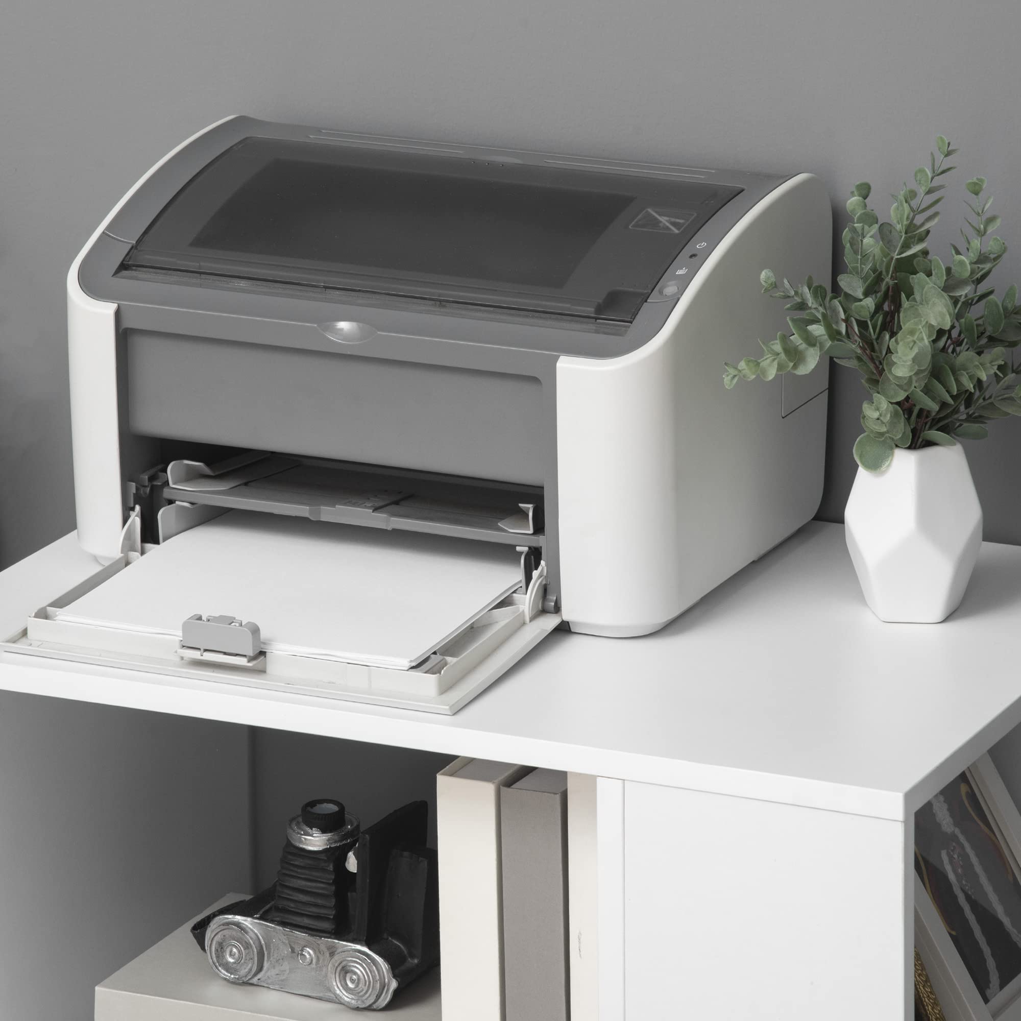 Vinsetto Mobiletto per stampanti e accessori per ufficio su ruote con 3 ripiani laterali e 2 freni Carico 30 kg per camera da letto cucina soggiorno 60x40x75,8 cm Bianco