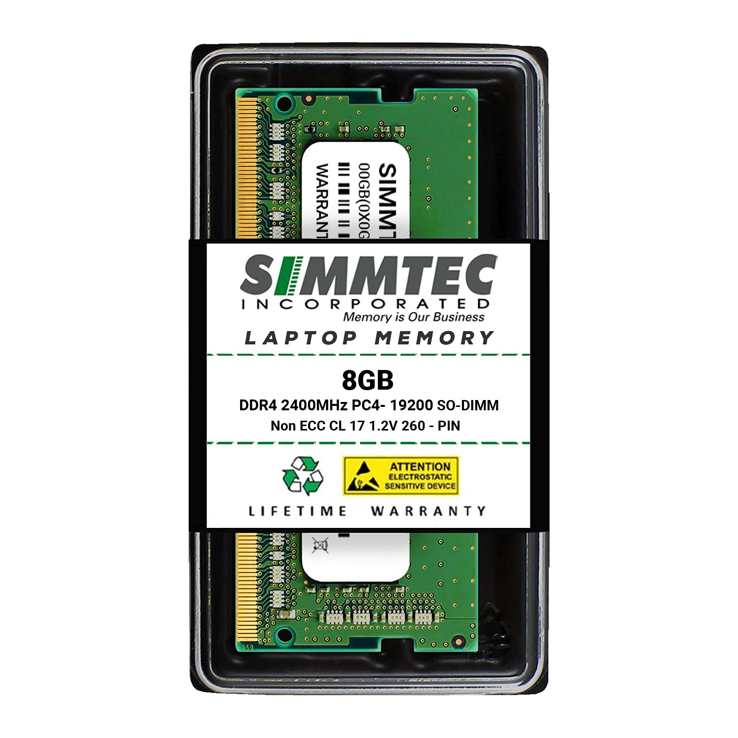 Simmtec RAM 8GB DDR4 2400MHz SODIMM PC4-19200 (PC4-2400T) CL17 1.2