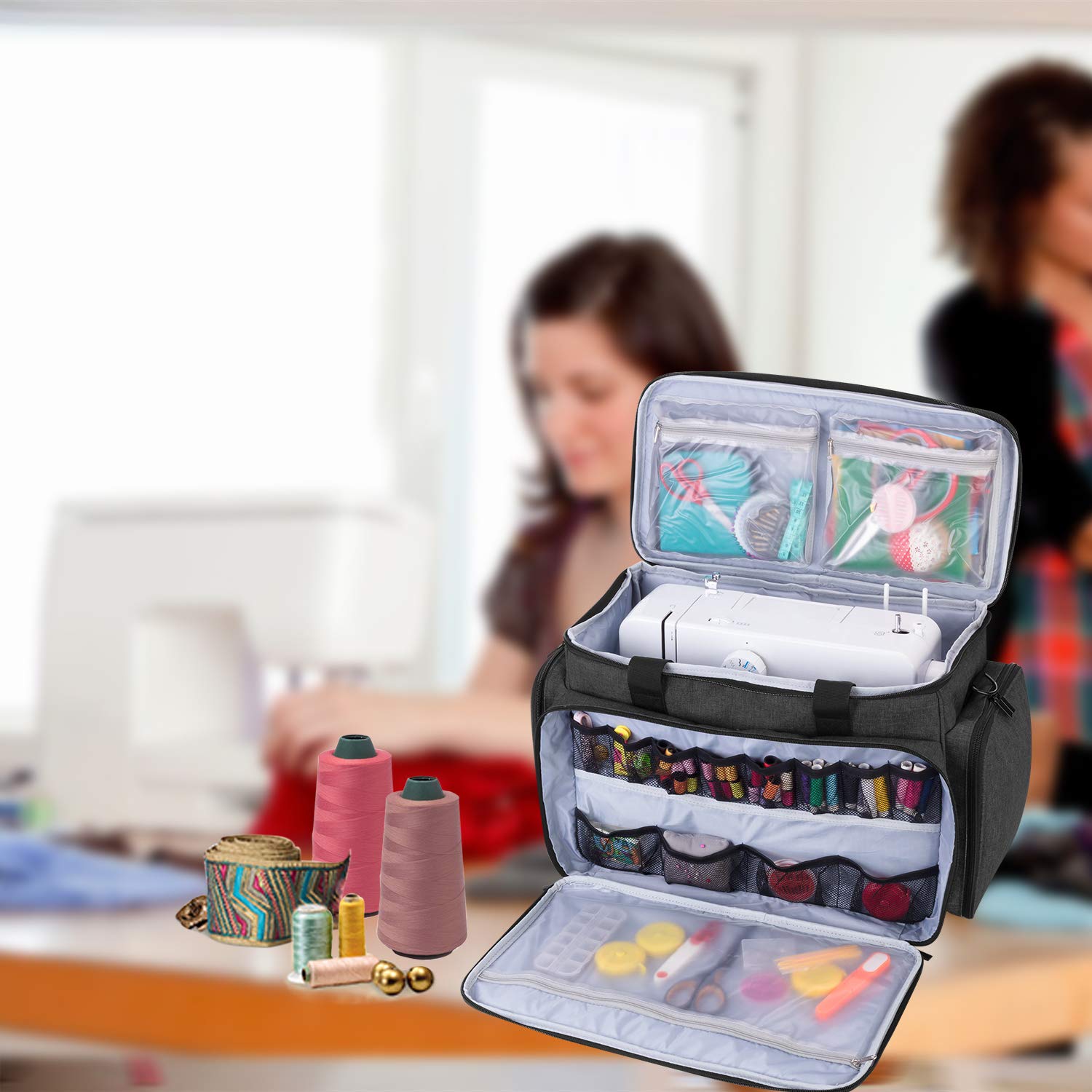 Luxja Bolsa para Máquina de Coser, Bolsa de Transporte de Máquina de Coser, Maleta para Máquina de Coser y Accesorios (Apto para la Mayoría de Las Máquinas de Coser)