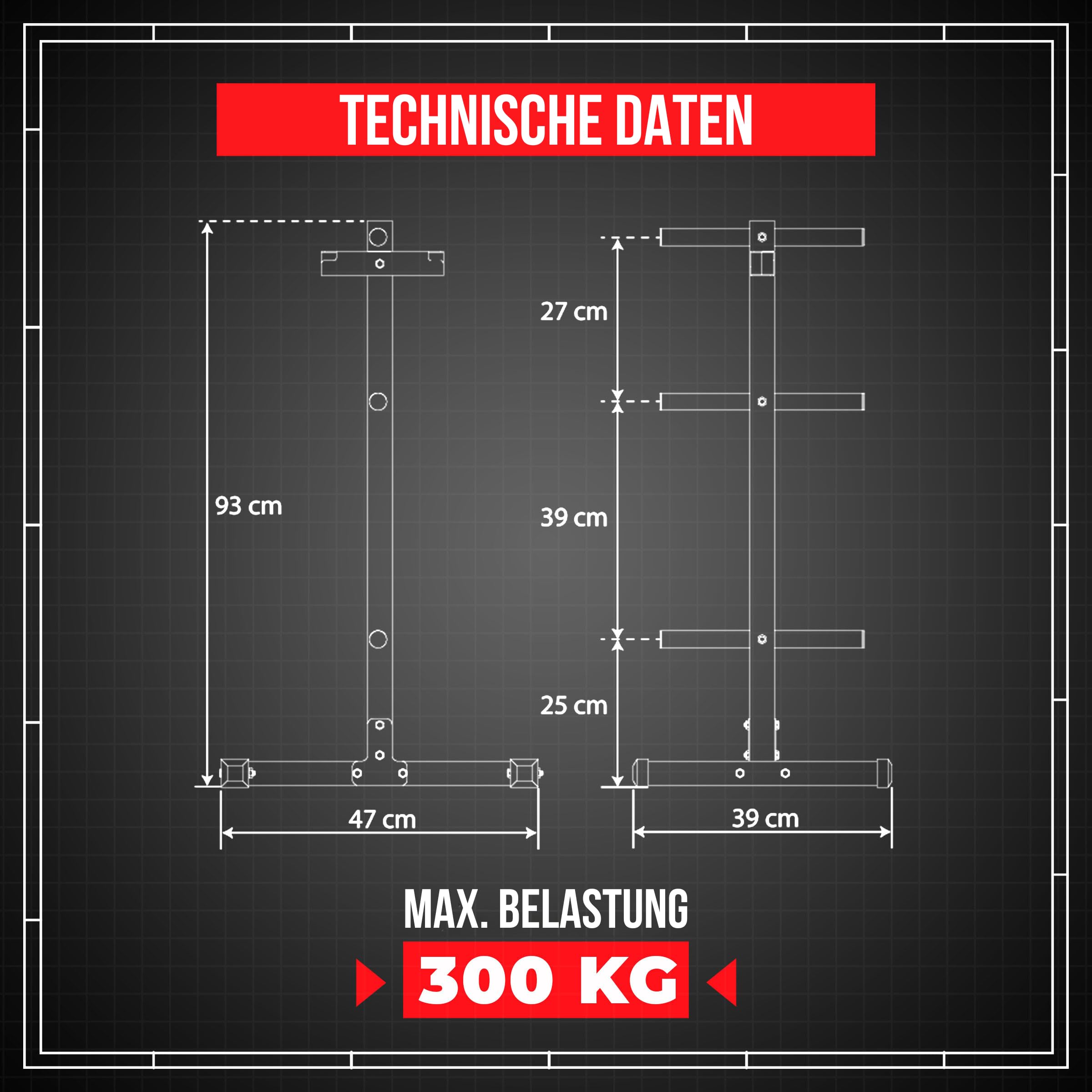 K-Sport: Hantelständer I Hantelscheibenständer I Hantelbaum I Scheibenaufnahme: 30mm I Gewichtsablage I Gewichtsänder mit 6 Stangen I Belastbar bis 300kg