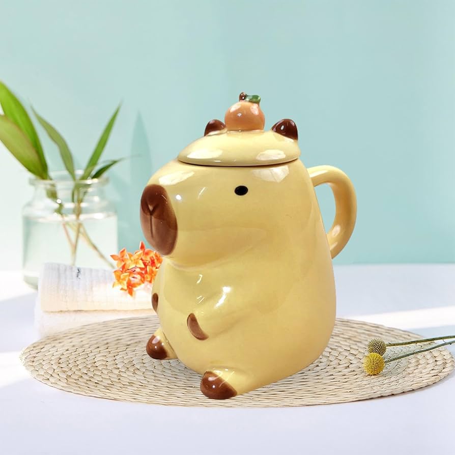 Simpatica tazza in ceramica Capybara con coperchio Design