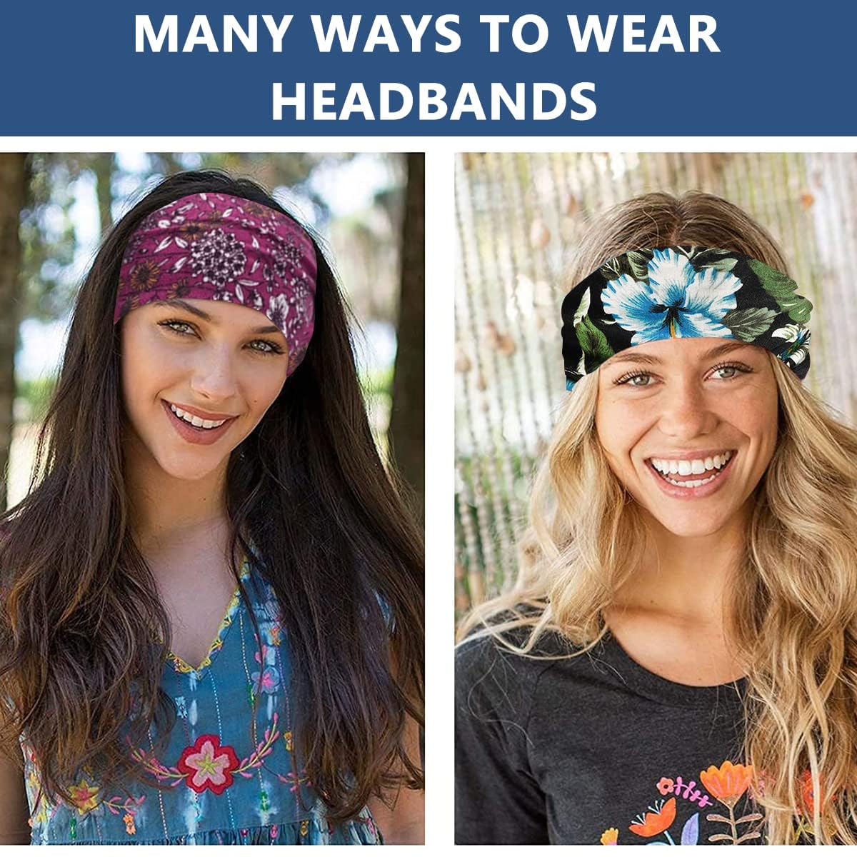 GALV4Pcs Gym Headbands Bohemian Headbands for Women Girls Men, Stretch Wide Hair Bands Stylish Yoga Sweatband for Workout, Running, Tennis, Badminton, Marathons, Cycling 3