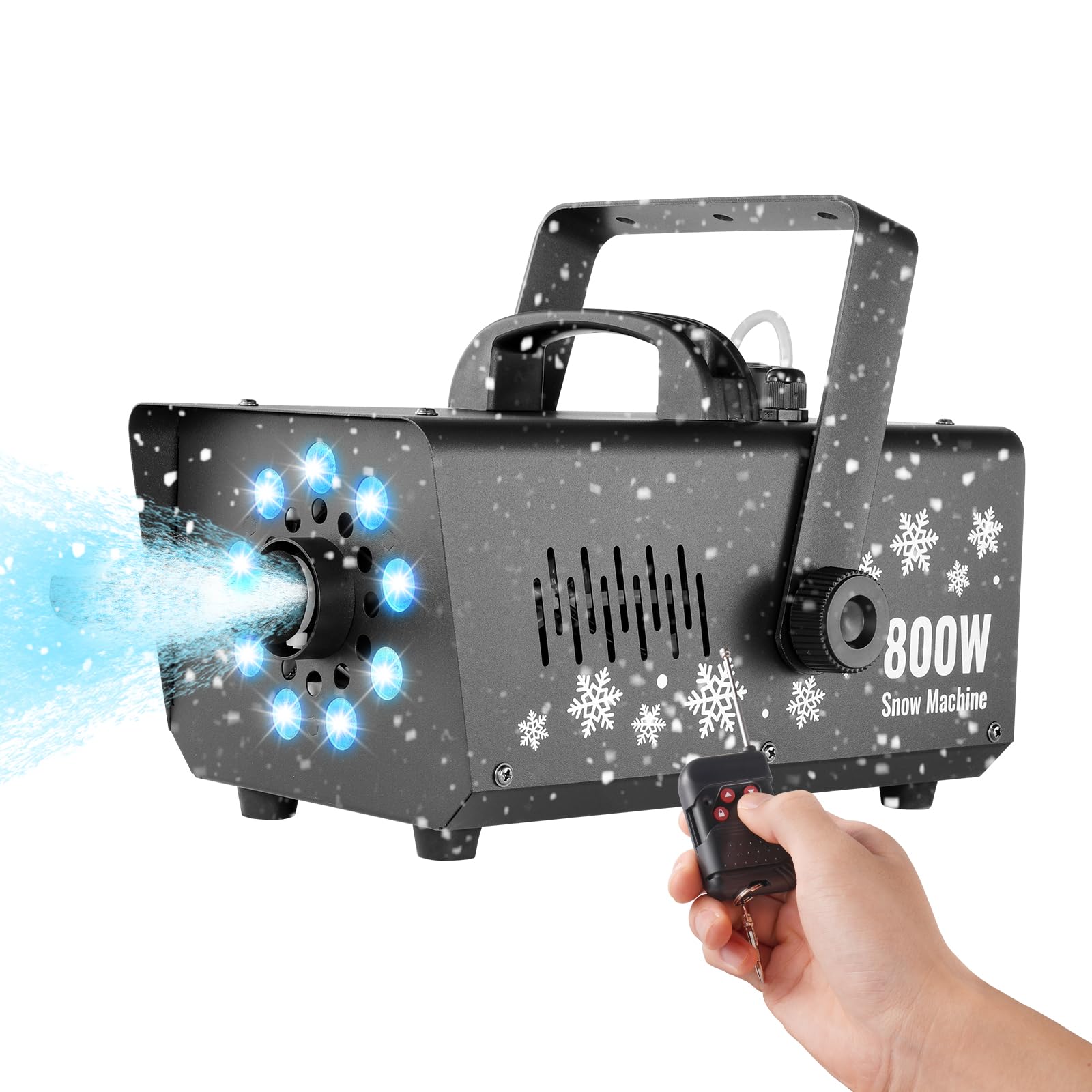 VEVOR Snow Machine, 800W Snow Making Machine with 9 LED RGB Lights and Remote Control, High Output Snowflake Maker Stage Snow Effect for Christmas, Halloween, Wedding, DJ Parties and Valentine's Day