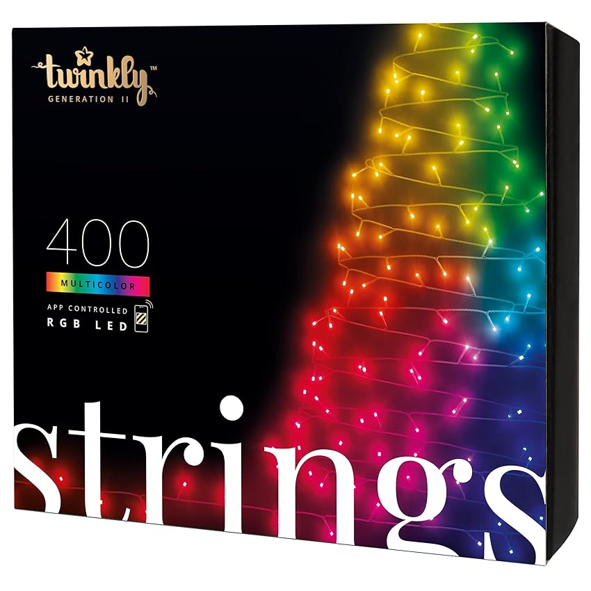 Immagine del prodotto Twinkly Strings - Luci di Natale Smart con 400 LED RGB - Decorazioni Natalizie per Interni ed Esterni - Illuminazione Controllata da App, filo nero, 32 m