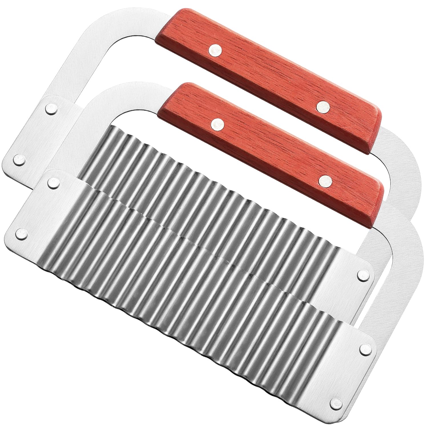 Crinkle Cutter Stainless Steel Potato Slicer Heavy Duty Wavy Crinkle Cutting Chopping French Fry Slicer 2 Pack Tools with Wooden Handle for Carrot Vegetable (Wood, 2)