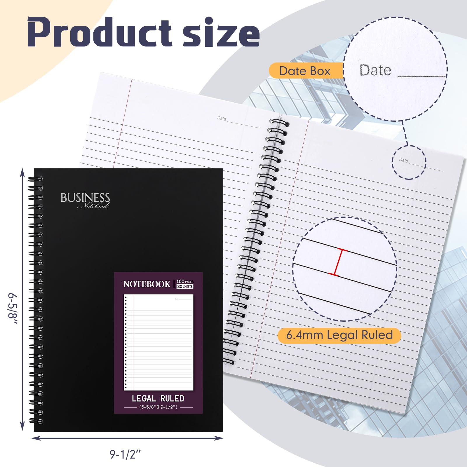 Resurhang Confezione da 8 quaderni a spirale legali a righe, 16,5 x 22,8 cm, 80 fogli per blocco, nero, per ufficio, agenda, lavoro, riunioni, uomini e donne