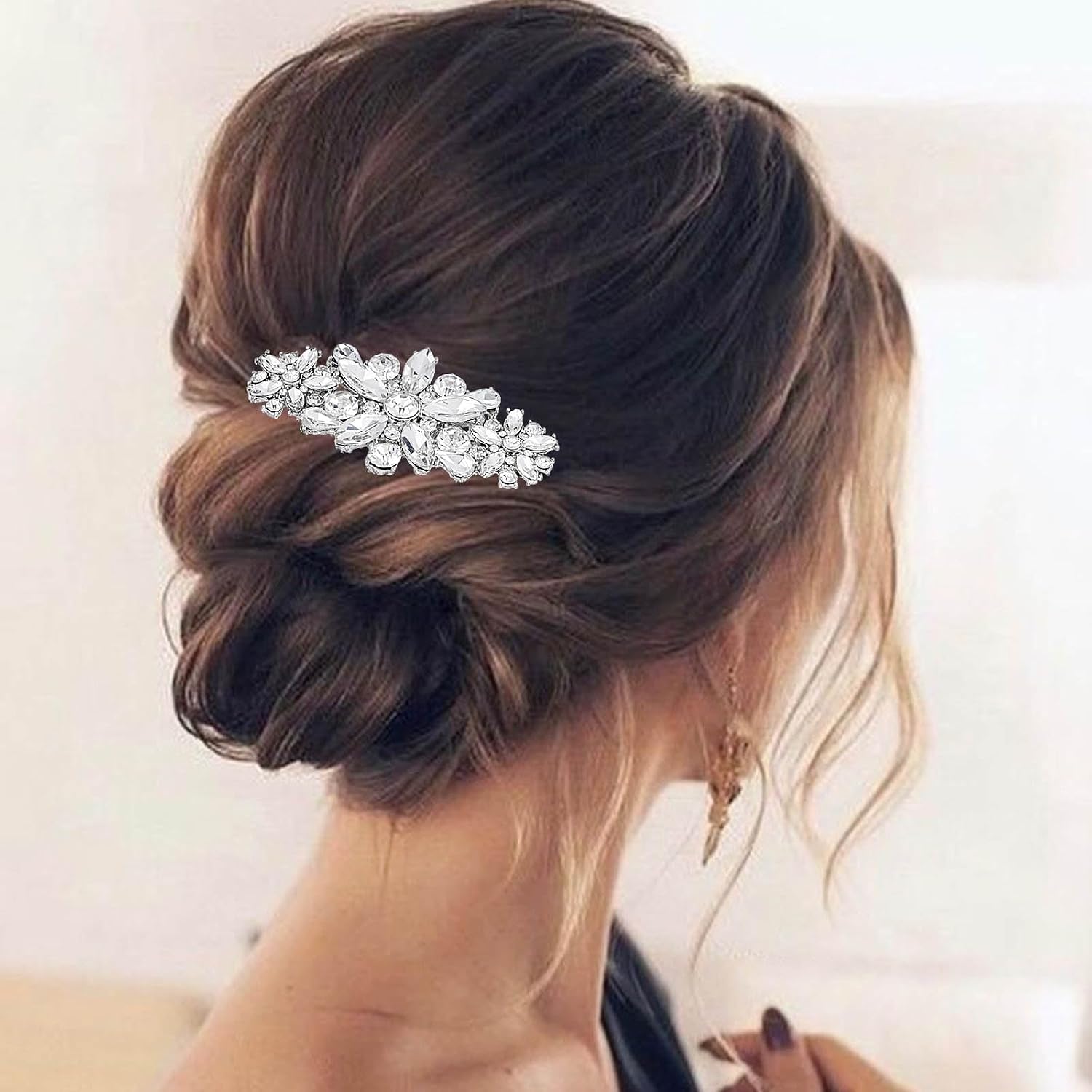 Olbye Rhinestone Flower Hair Comb - Sparkly Bridal Accessory