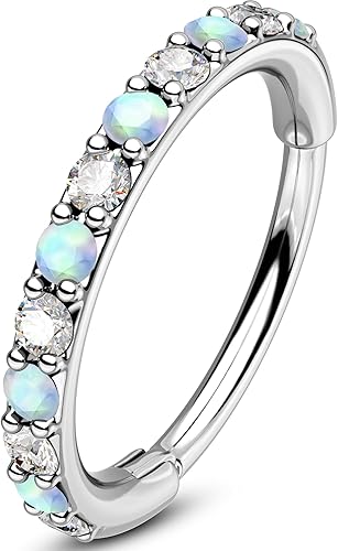 Amazon.com: OUFER 20G Nose Rings Hoops, 316L Surgical Steel Hinged Segment Nose Piercing Jewelry, Opal and Clear CZ Septum Lip Eyebrow Rings Cartilage Conch Rook Helix Tragus Daith Earrings For Women-7MM : Clothing, Shoes & Jewelry