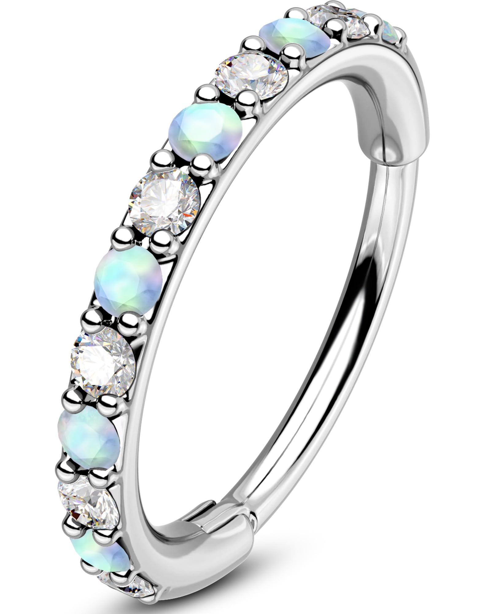 OUFER Opal and CZ 20G Nose Rings Hoops, 316L Surgical Steel Hinged Segment Nose Piercing Jewelry, Septum Lip Eyebrow Rings Cartilage Conch Rook Helix Tragus Daith Earrings For Women and Men-6/7/8MM