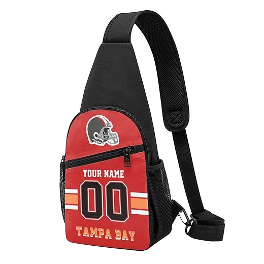 Custom Tampa Bay Sling Bag, Personalized Crossbody Bags with Name and Number, Customize Sling Shoulder Backpack Chest Bag Daypack for Men Women Fans Gifts