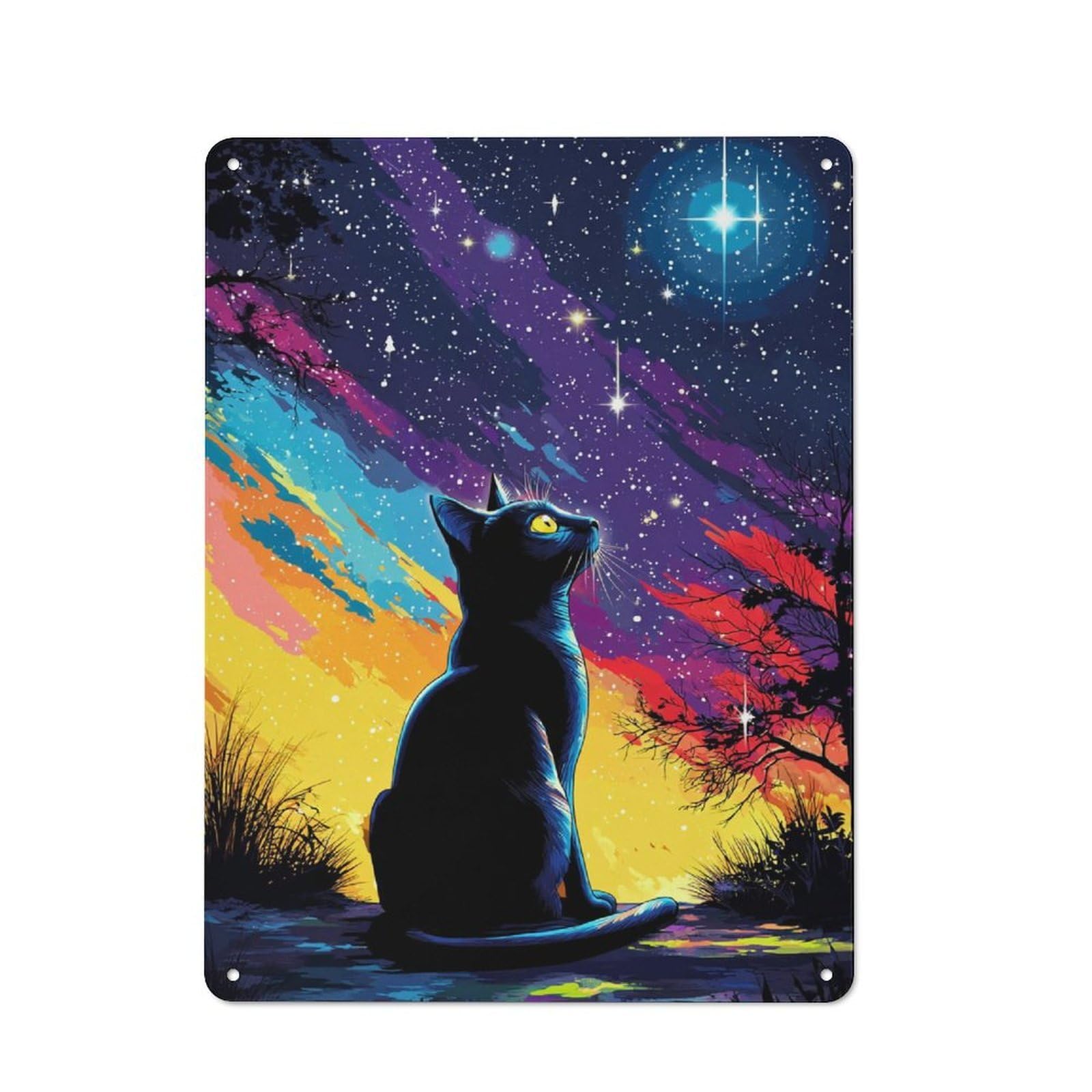 Junmoney Starry Night Cat Dreamscape -4 Retro Tin Sign 40X30cm For Garage Or Workshop, For Furnishing A New Garage And Workshop With Retro Decor
