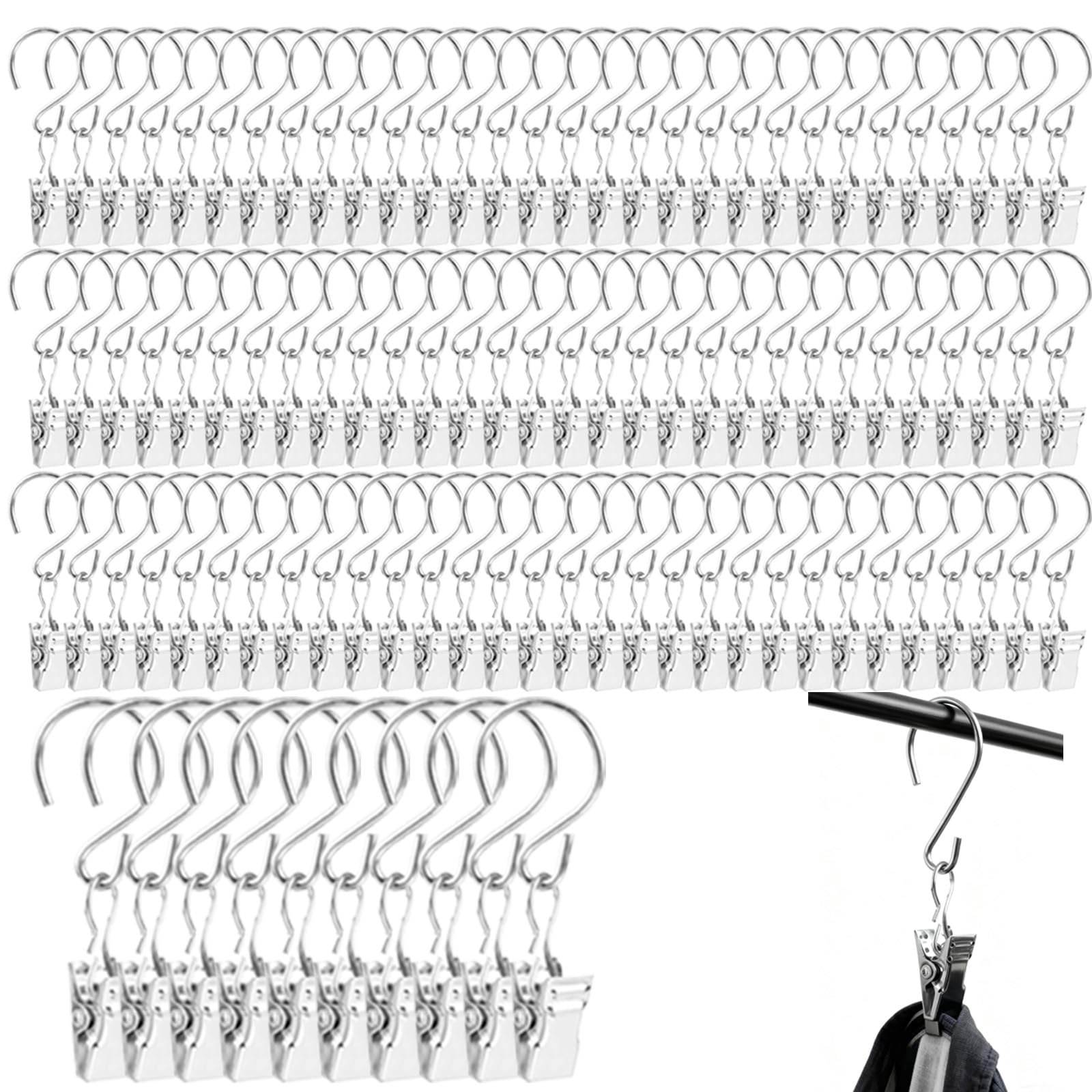 Ganci per Tende 100 Pezzi Ganci Clip in Acciaio Inox Argento 2.4 Pollici Multifunzione per Tende luci Esterne Decorazioni Feste casa Giardino
