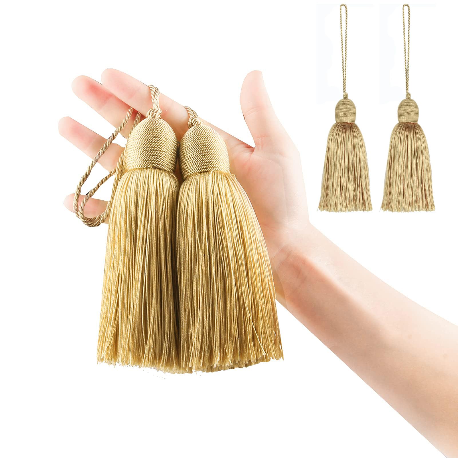Fenghuangwu Tassel Charms polyester Key Tassels with Loop,DIY Handmade Craft Accessories of Home and Furniture Decoration 4pcs (Gold)