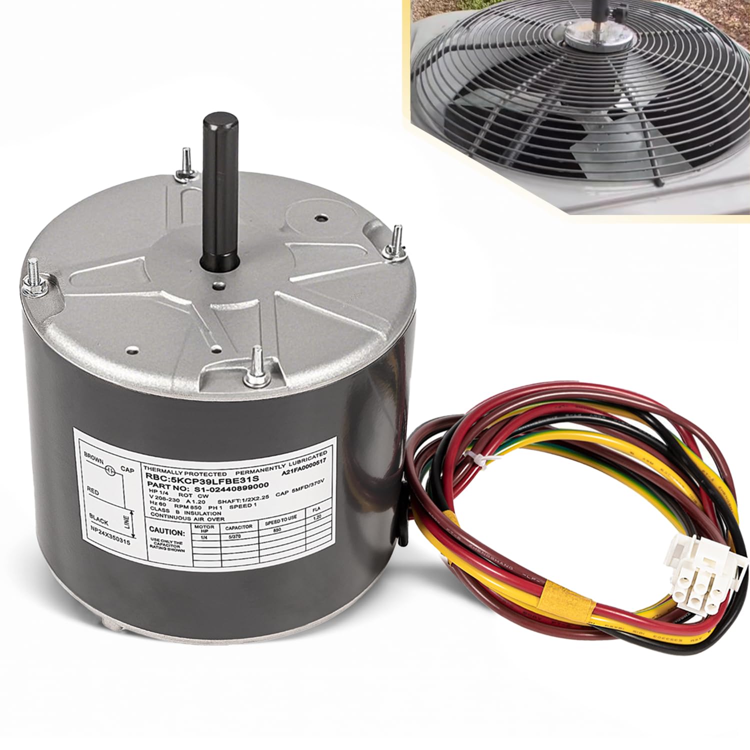 AC Condenser Fan Motor 1/4 HP 208-230V 850 RPM, CW Lead End, 1 Phase   Direct Replacement for York Coleman Luxaire A.O. Smith, Replaces  F48AA68A50, F48M27A50, S1-02440899000, 5KCP39LFBE31 - Amazon.com