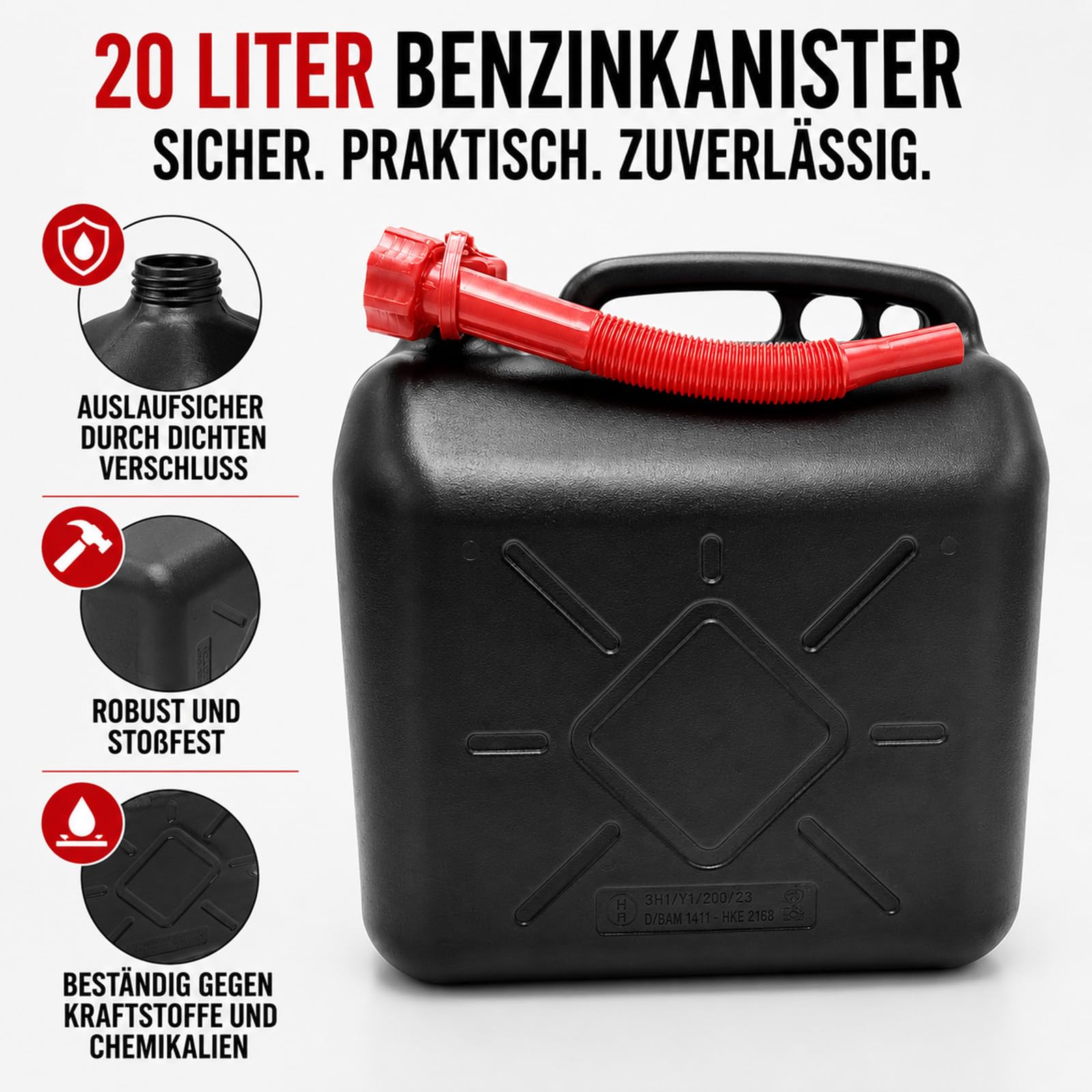 2 taniche per carburante, 20 l, in plastica, colore nero