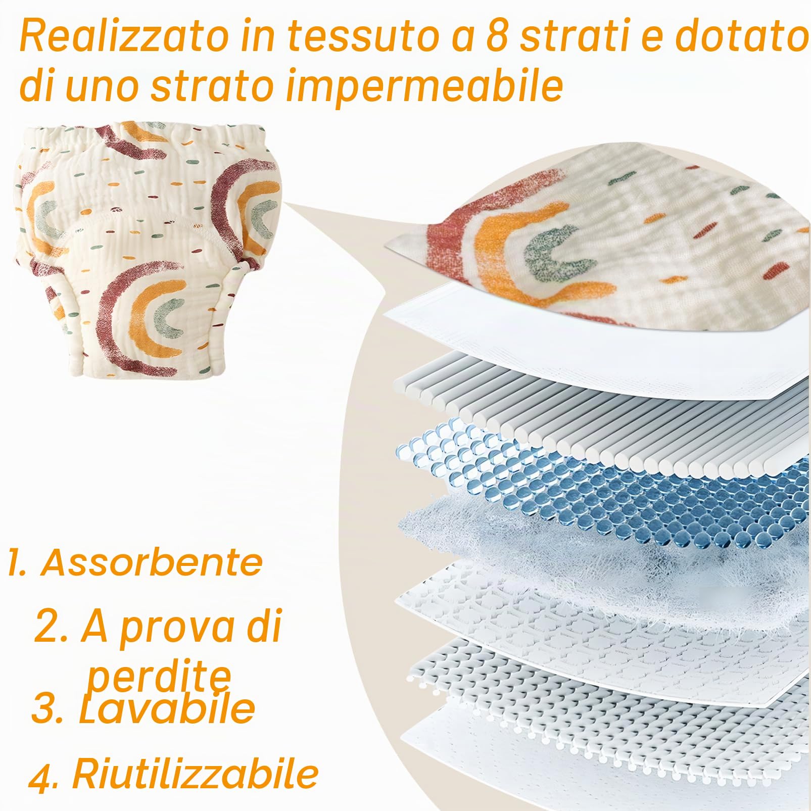 Pannolini Riutilizzabili in Tessuto Lavabili 4 Pezzi M 5-9 kg per Bambini