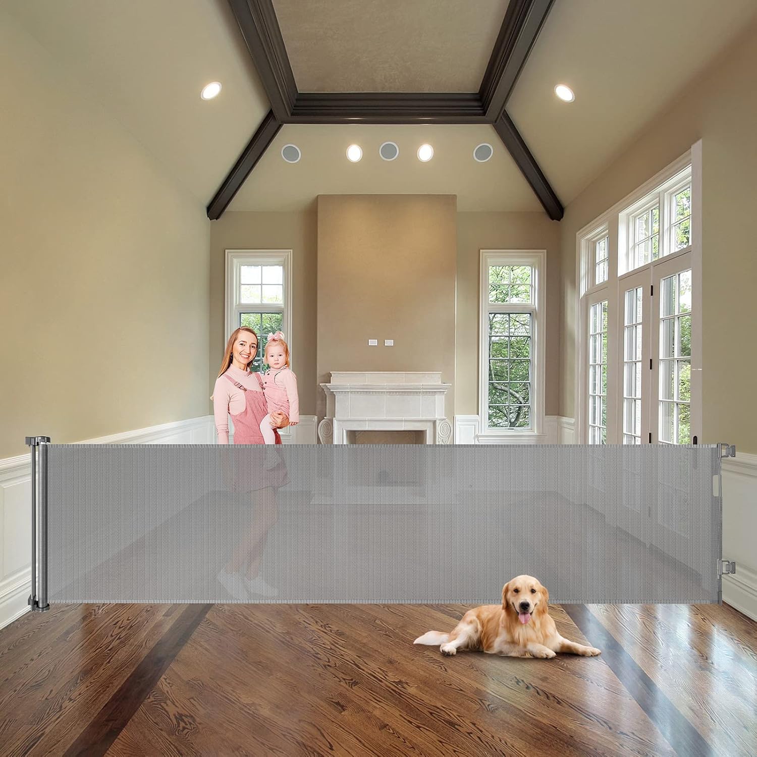 33" Tall Baby Gate for Doorway Retractable Mesh Gates for Kids or Pets Anti-Climb 100" Wide Baby Gates for Large Openings Scratch-Resistant Retractable 8.3ft Extra Wide Outdoor Dog Gate Indoor, Gray Gray 33" Tall x 100" Wide