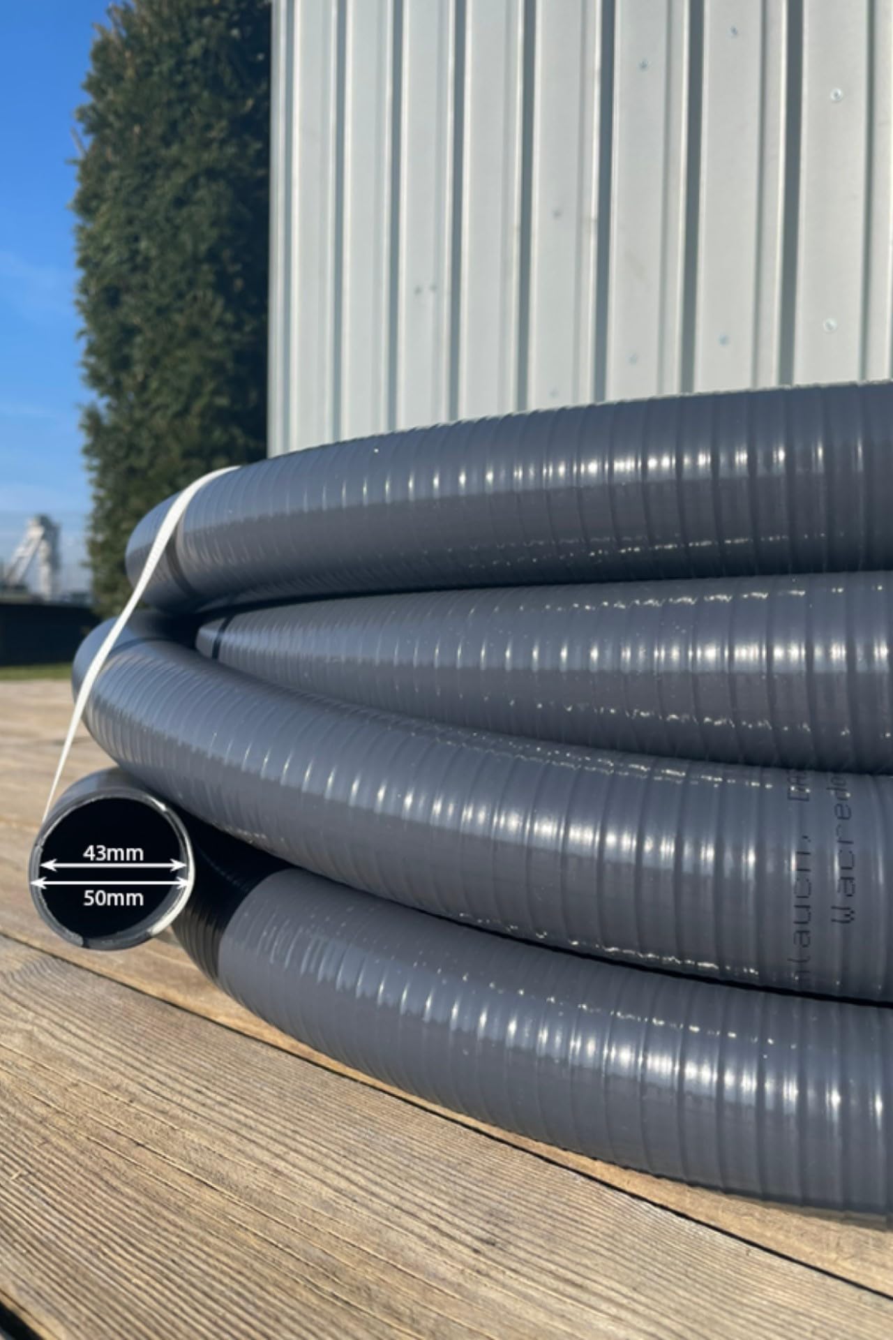 Wacredo Tubo adesivo flessibile in PVC, per piscina flex DA50 – 63 mm, tubo flessibile per piscina, tubo flessibile, grigio, rotolo da 25 m (DA 50 mm)
