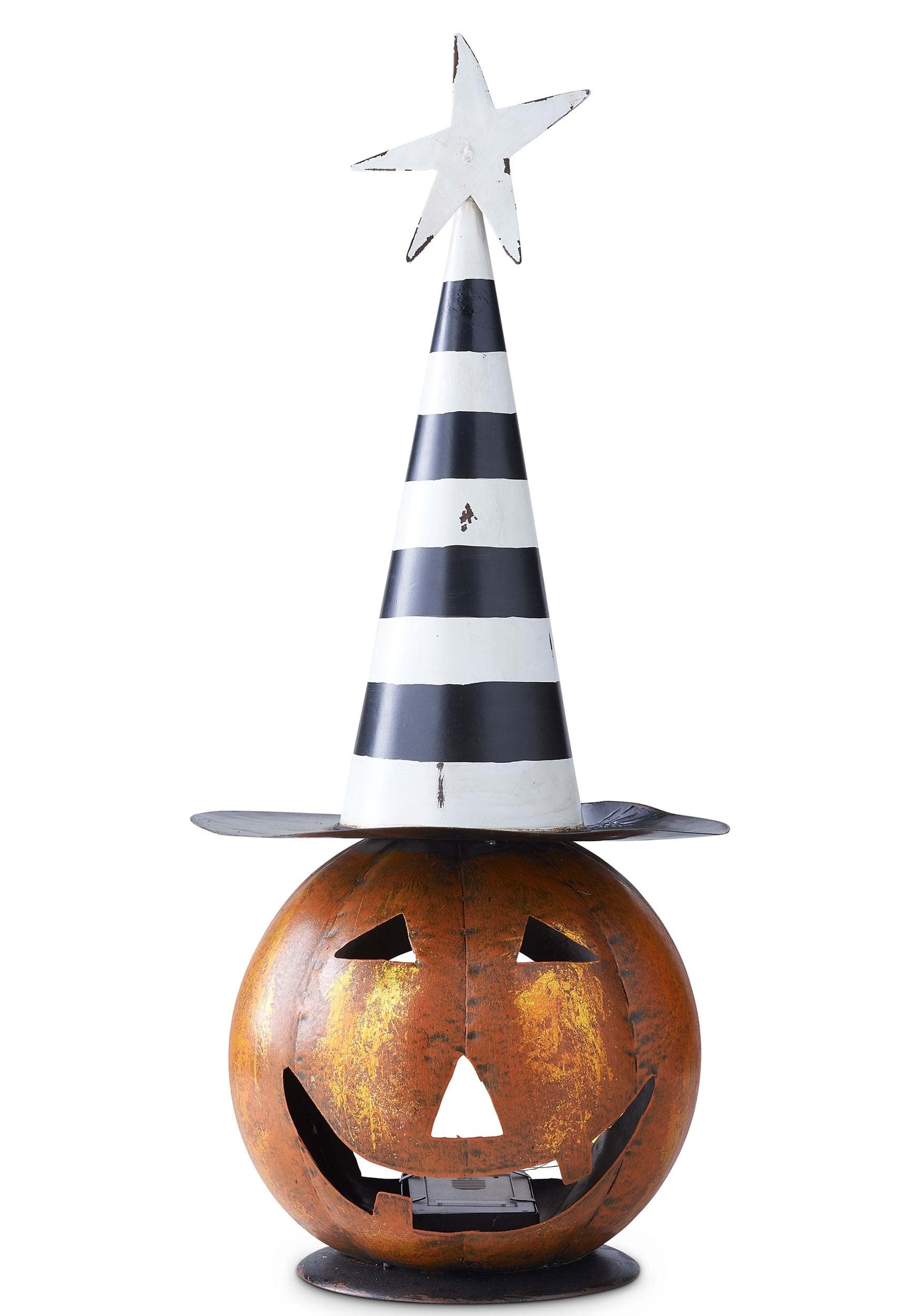 K&K Interiors 41186B 18 Inch Led Jack O Lantern with Black and White Hat, Orange