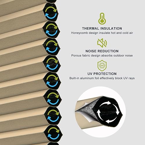 Vista 2 de BlinDecor Blackout Cellular Shades Cordless 24 x 64 in Honeycomb Blinds Windows Shade Easy Install & Clean Shades for Door Room Home Privacy
