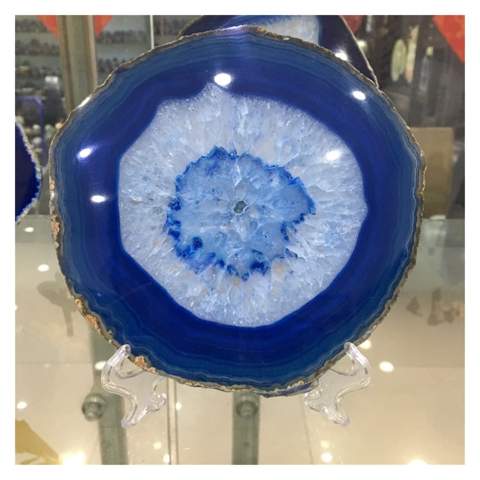 ZTBH Cristal de meditación Natural 150 mm Grande Azul Geodo de Rebanada de ágata, Cuarzo de Cristal Pulido Piedra de Cristal
