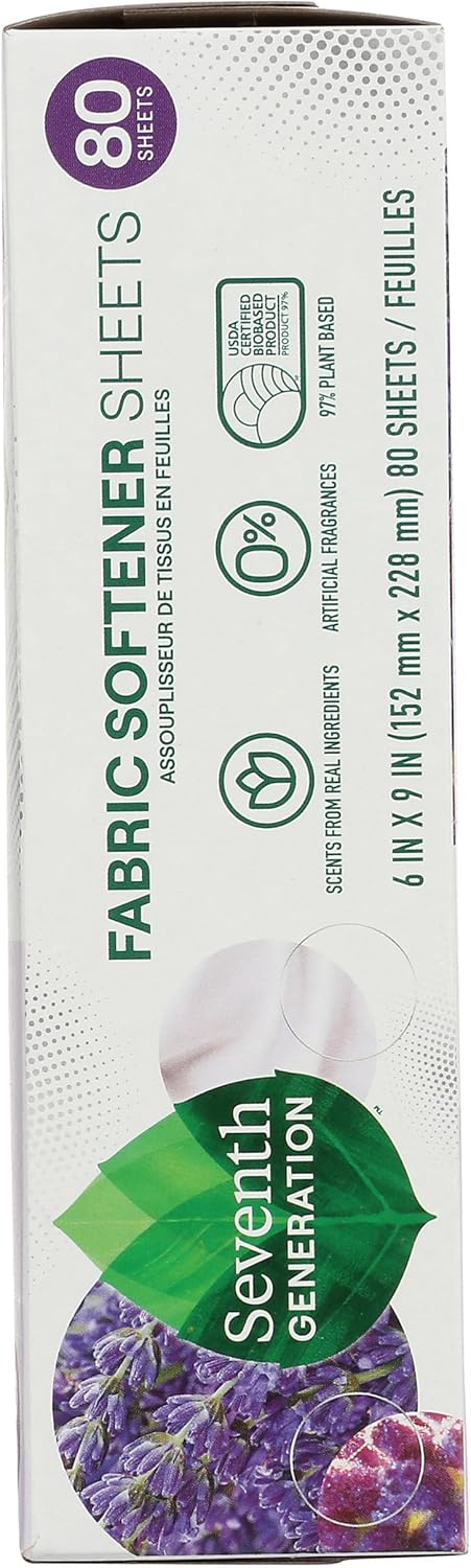 Seventh Generation, Fabric Softener Sheets Lavender, 80 Count