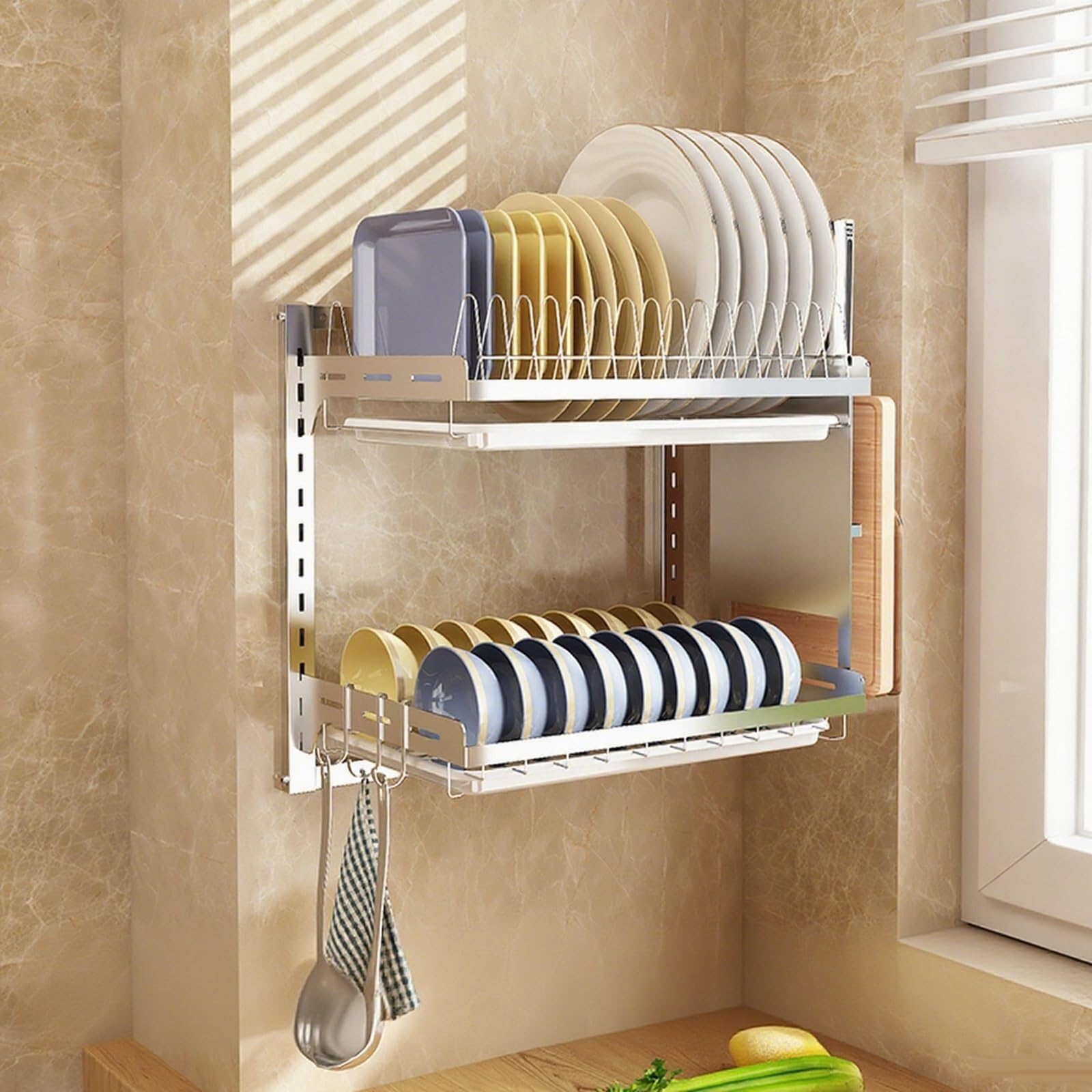 ARUNASC dish racks Wall-Mounted 2/3tier Dish Drying Rack, Extra Large Multifunctional Large Dish Drainers for Kitchen Counte drainer(Size1)
