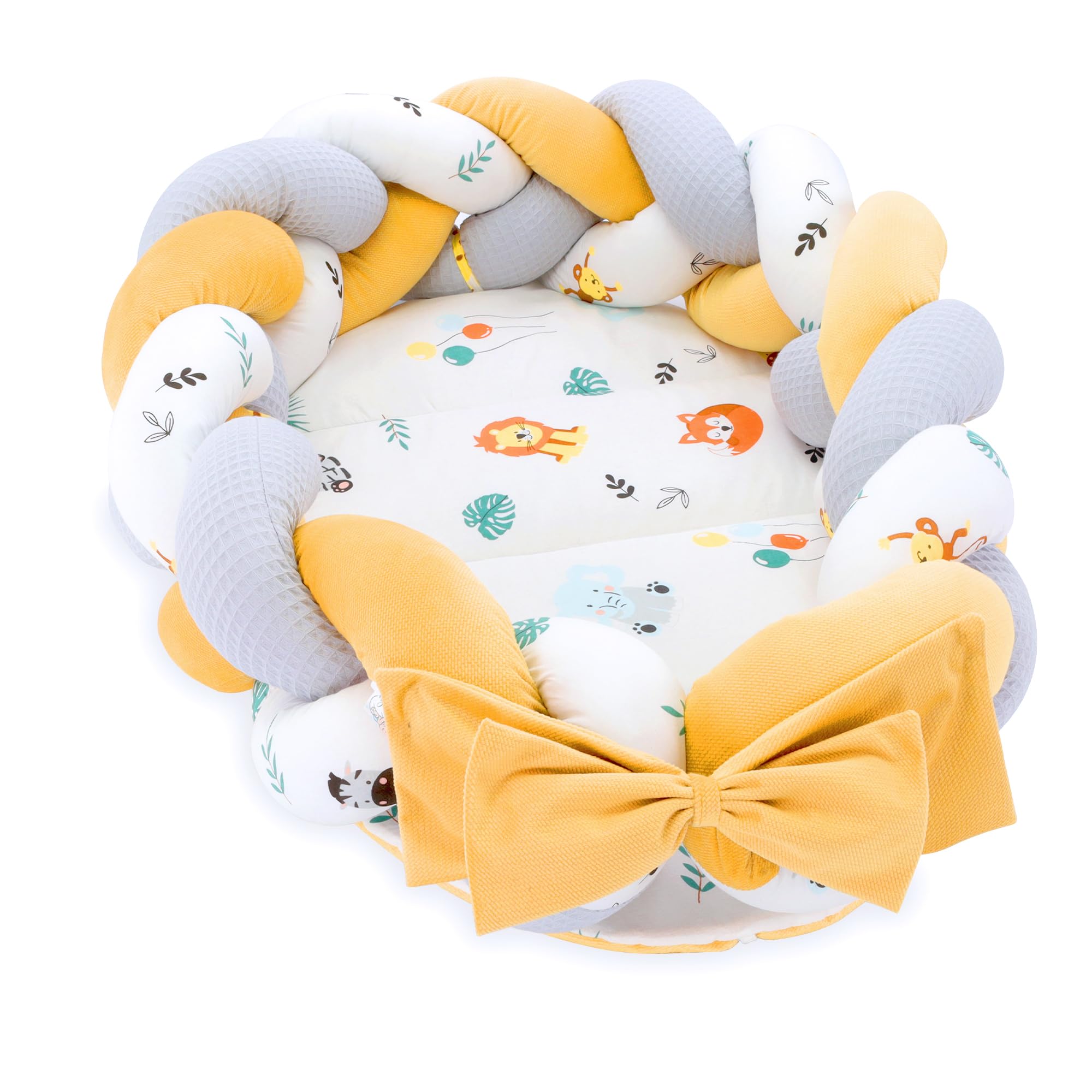 Nido neonato Babynest 75 x 45 cm – Velluto nido di coccole con cuscino a treccia pieghevole set letto bambino nido a due lati Safari