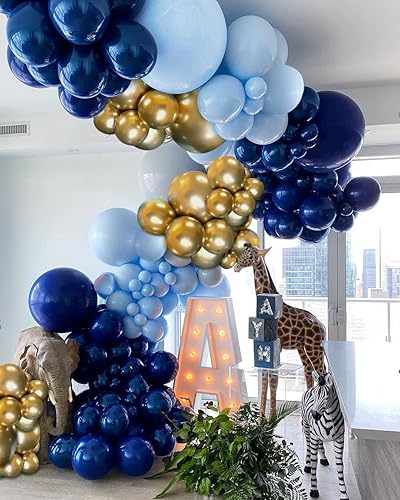 CboDeco Guirnalda de globos de bricolaje con azul marino, azul macarrón, dorado metálico, kit de guirnalda de arco de globos para graduación, baby